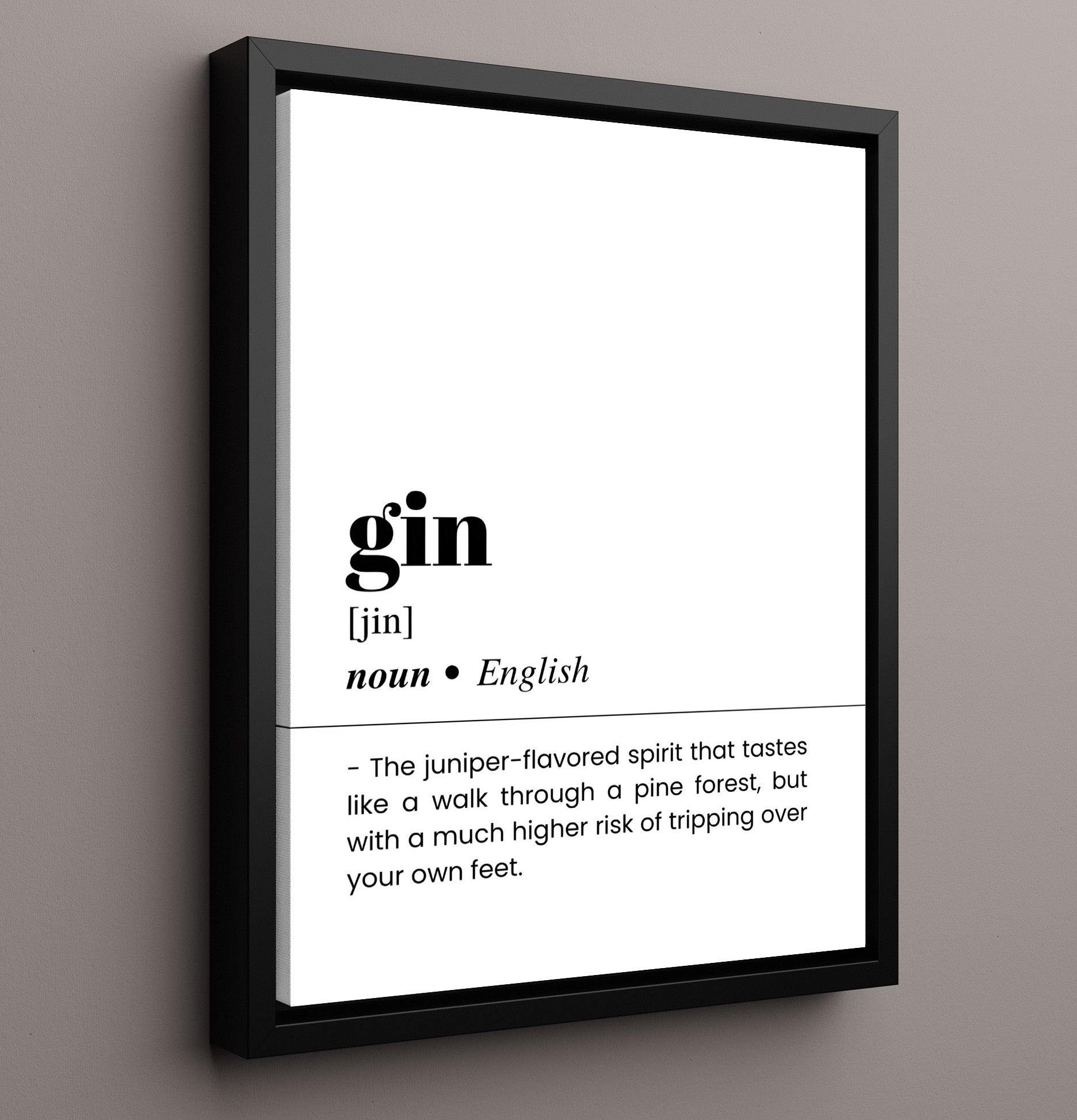 Gin - Juniper Botanical Spirit - Framed Canvas bar dictionary wall art