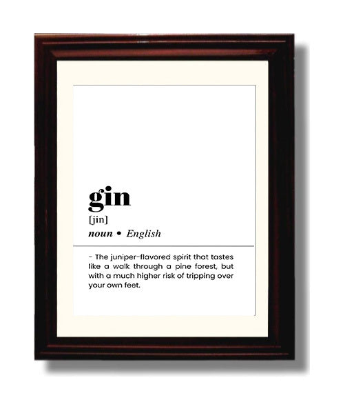 Gin - Juniper Botanical Spirit - Beveled Frame bar dictionary wall art