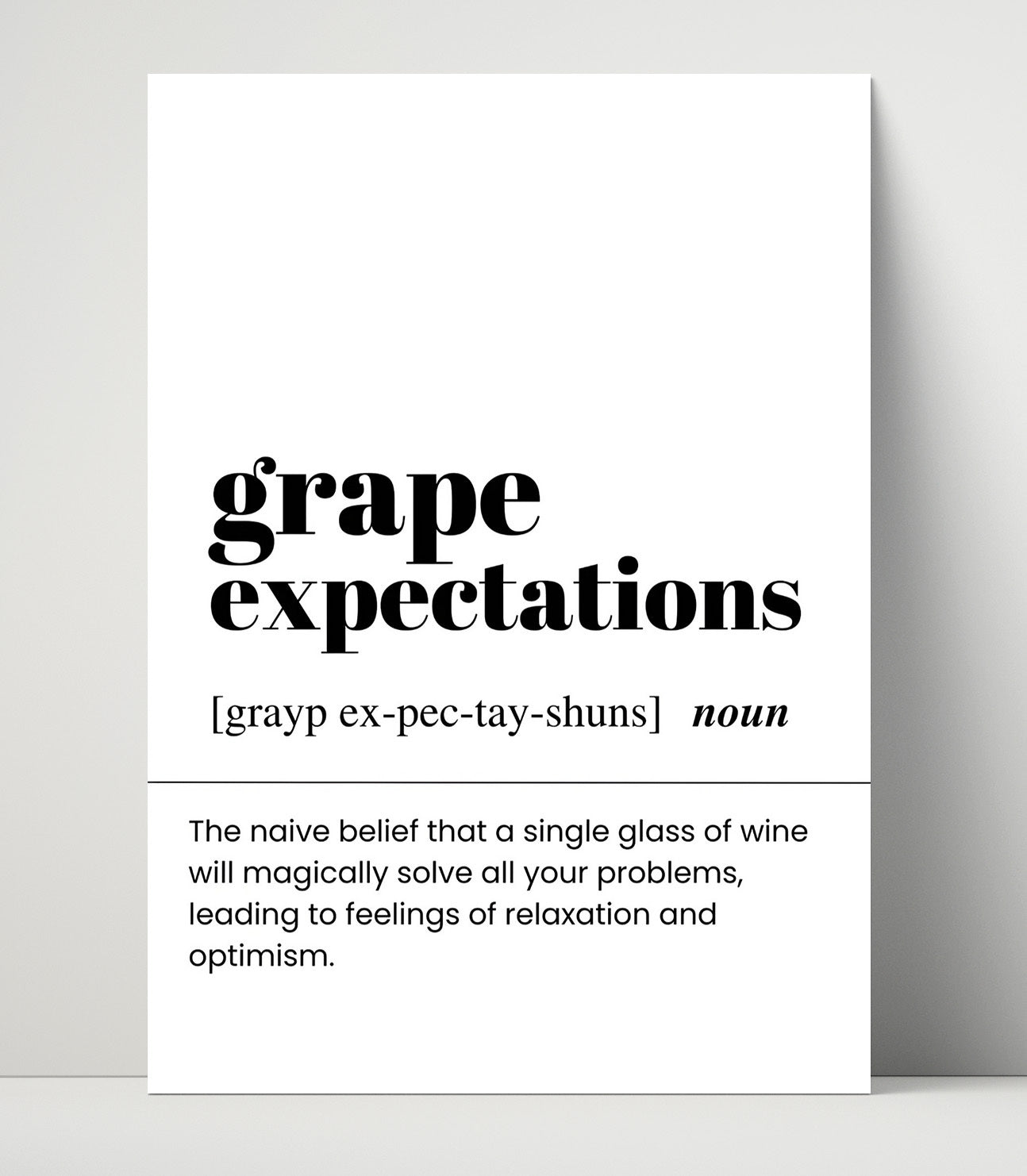 Grape Expectations - Wine Optimism - Unframed Print bar dictionary wall art