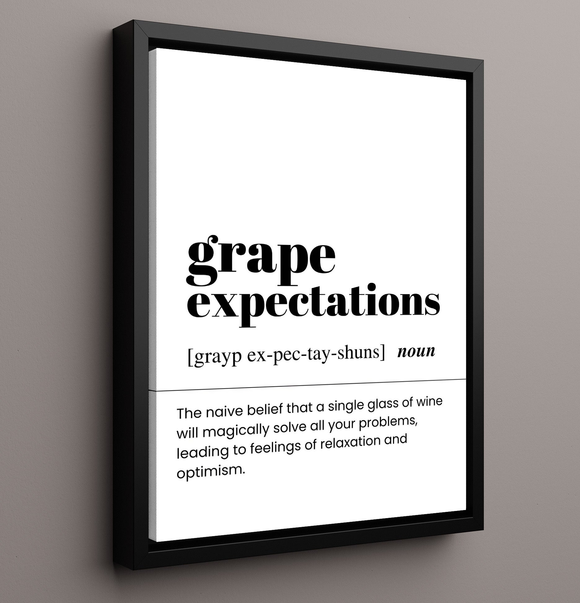 Grape Expectations - Wine Optimism - Framed Canvas bar dictionary wall art