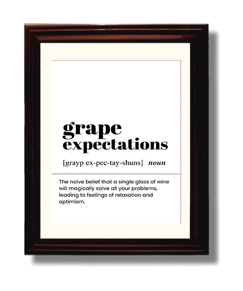 Grape Expectations - Wine Optimism - Beveled Frame bar dictionary wall art