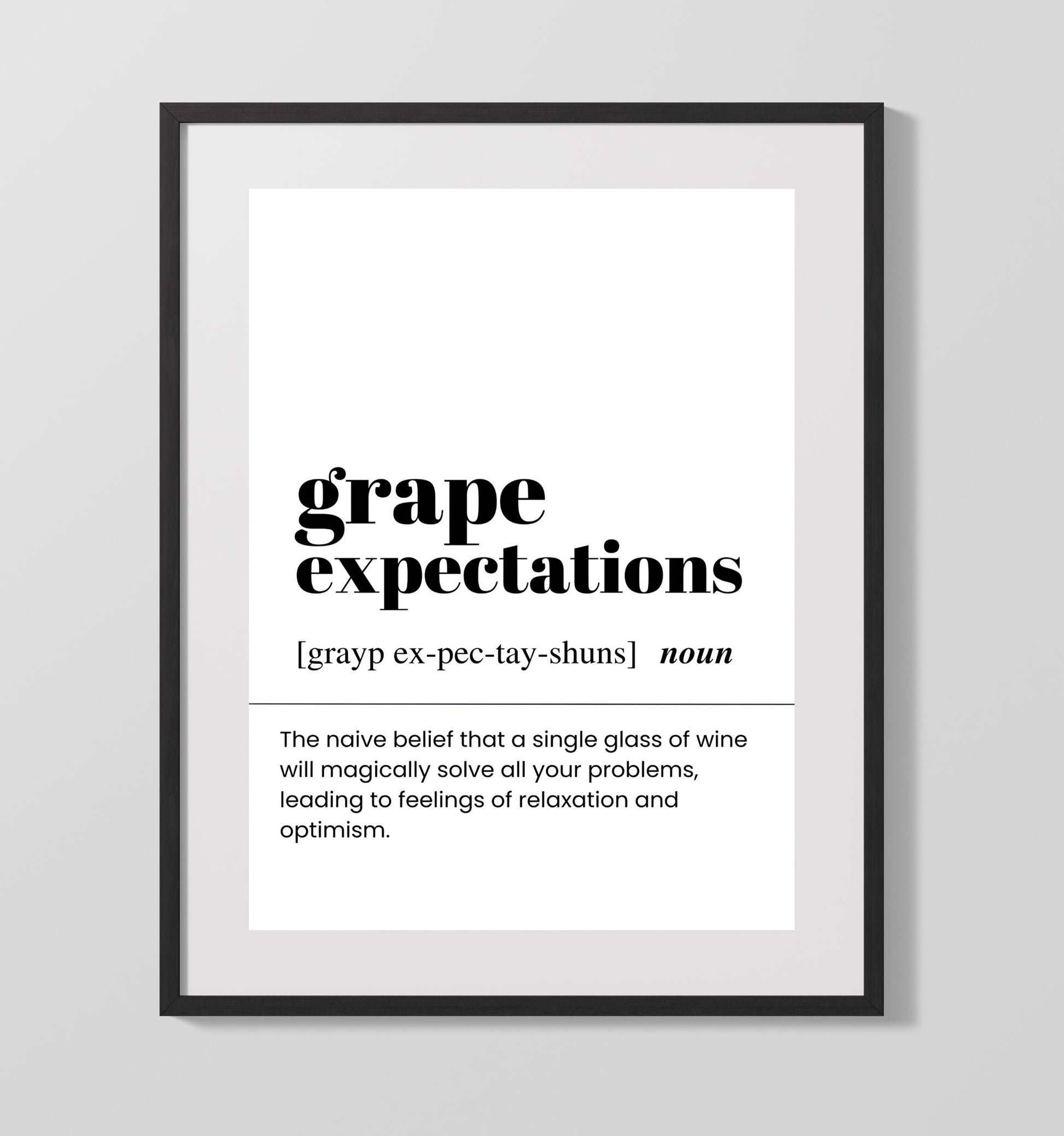 Grape Expectations - Wine Optimism - Gallery Frame bar dictionary wall art