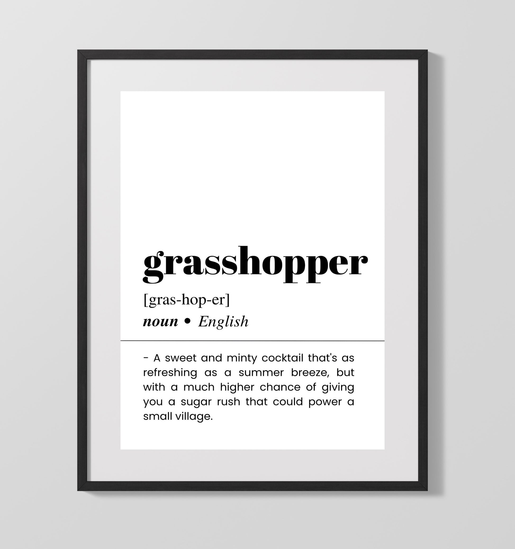 Grasshopper - Mint Chocolate Cocktail - Gallery Frame bar dictionary wall art