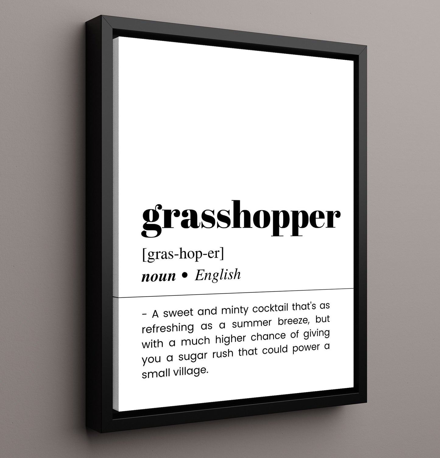 Grasshopper - Mint Chocolate Cocktail - Framed Canvas bar dictionary wall art