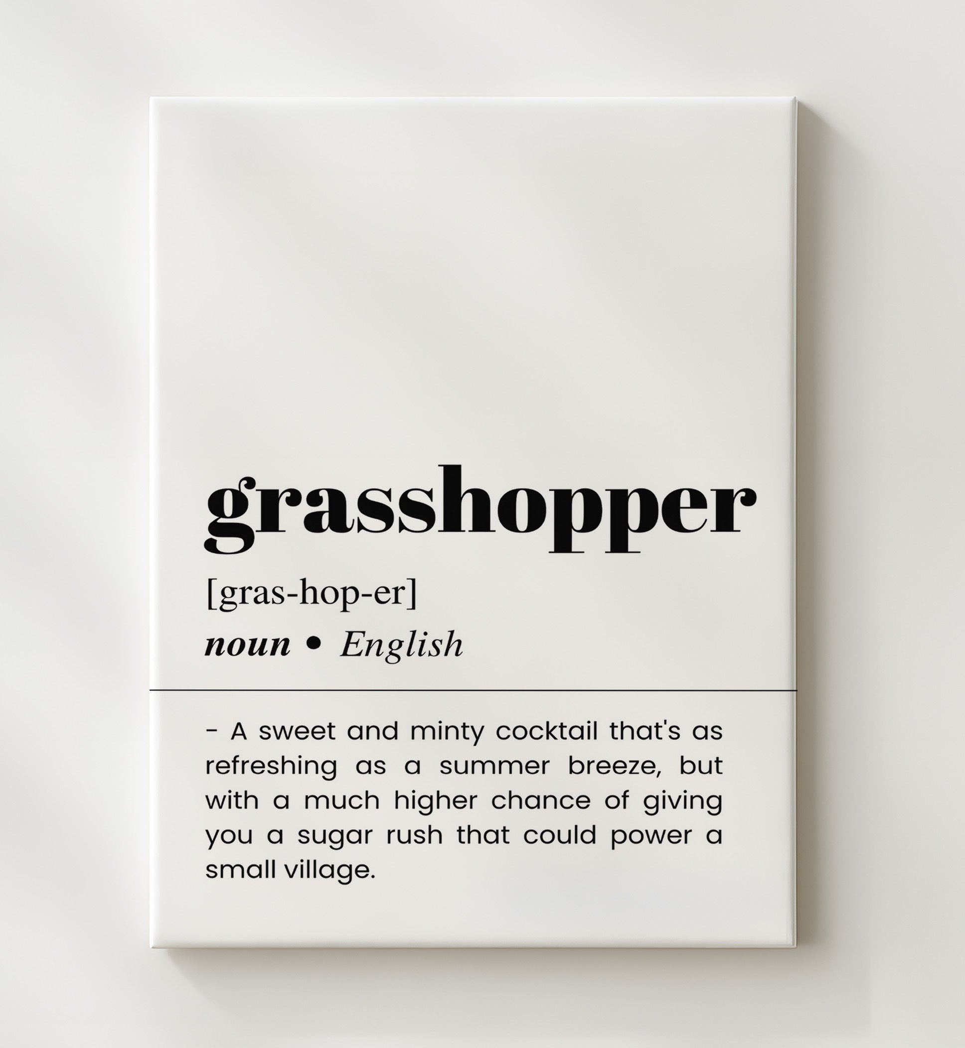 Grasshopper - Mint Chocolate Cocktail - Canvas bar dictionary wall art