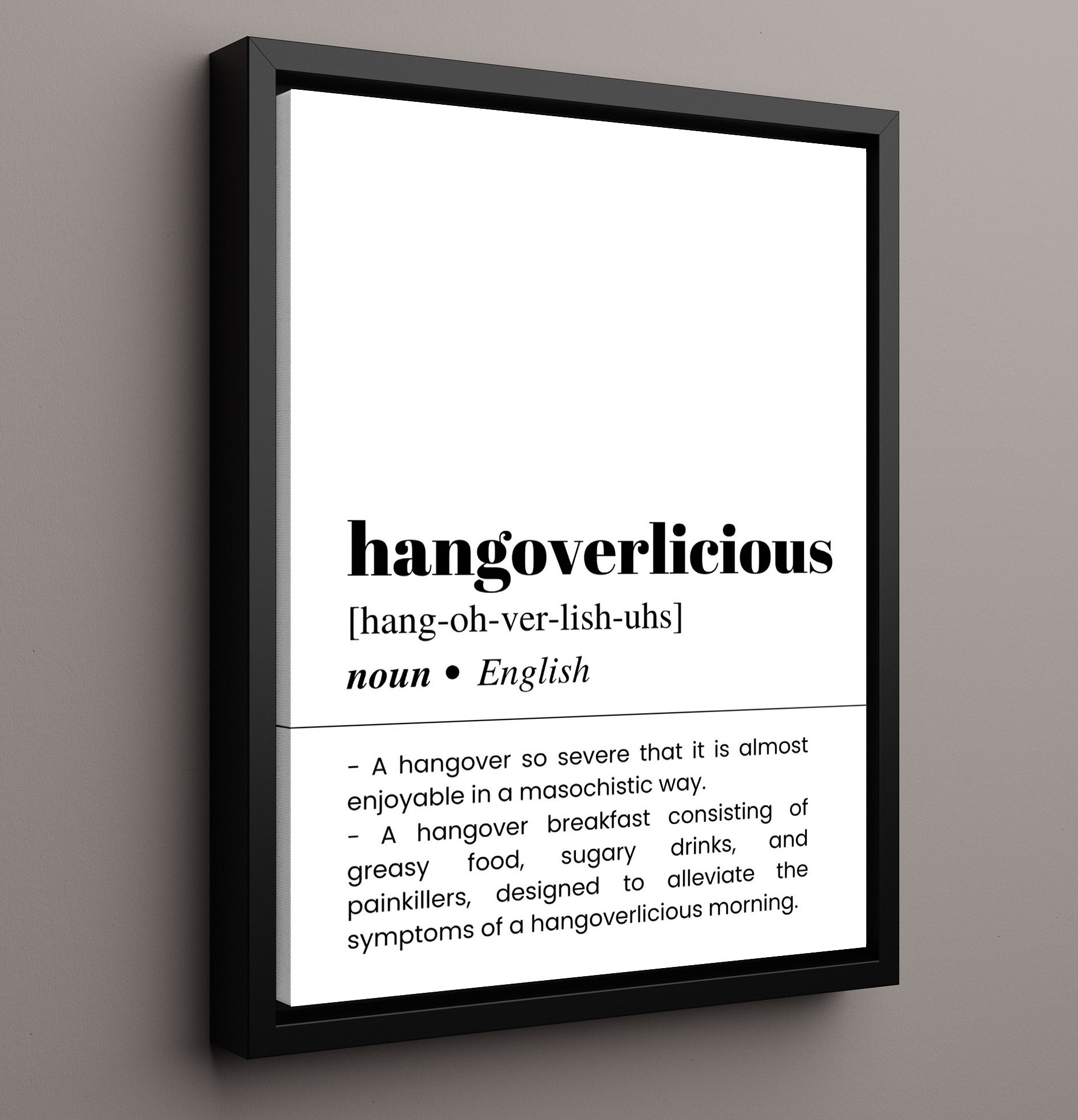 Hangoverlicious - Brutal Morning - Framed Canvas bar dictionary wall art