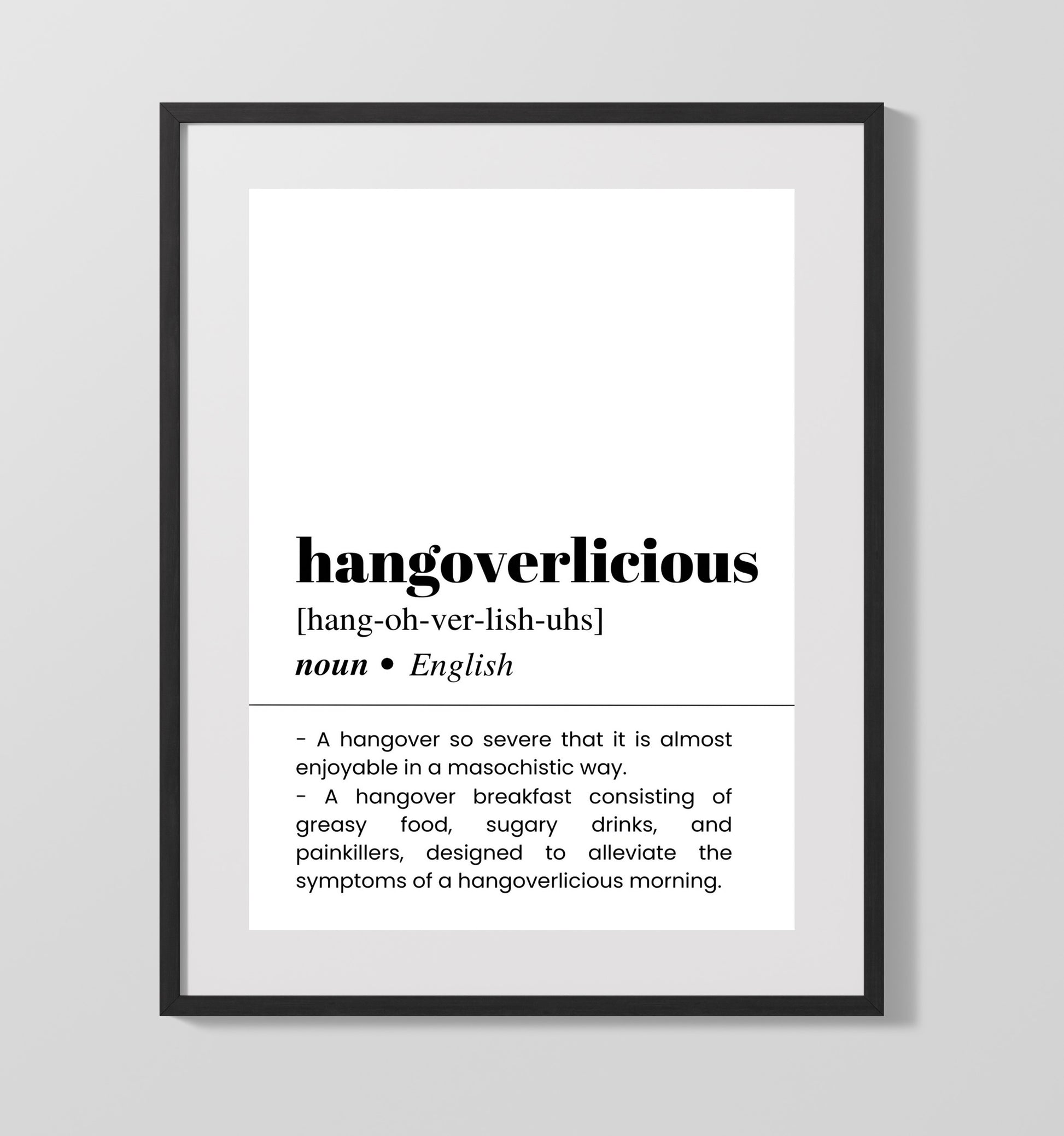 Hangoverlicious - Brutal Morning - Gallery Frame bar dictionary wall art
