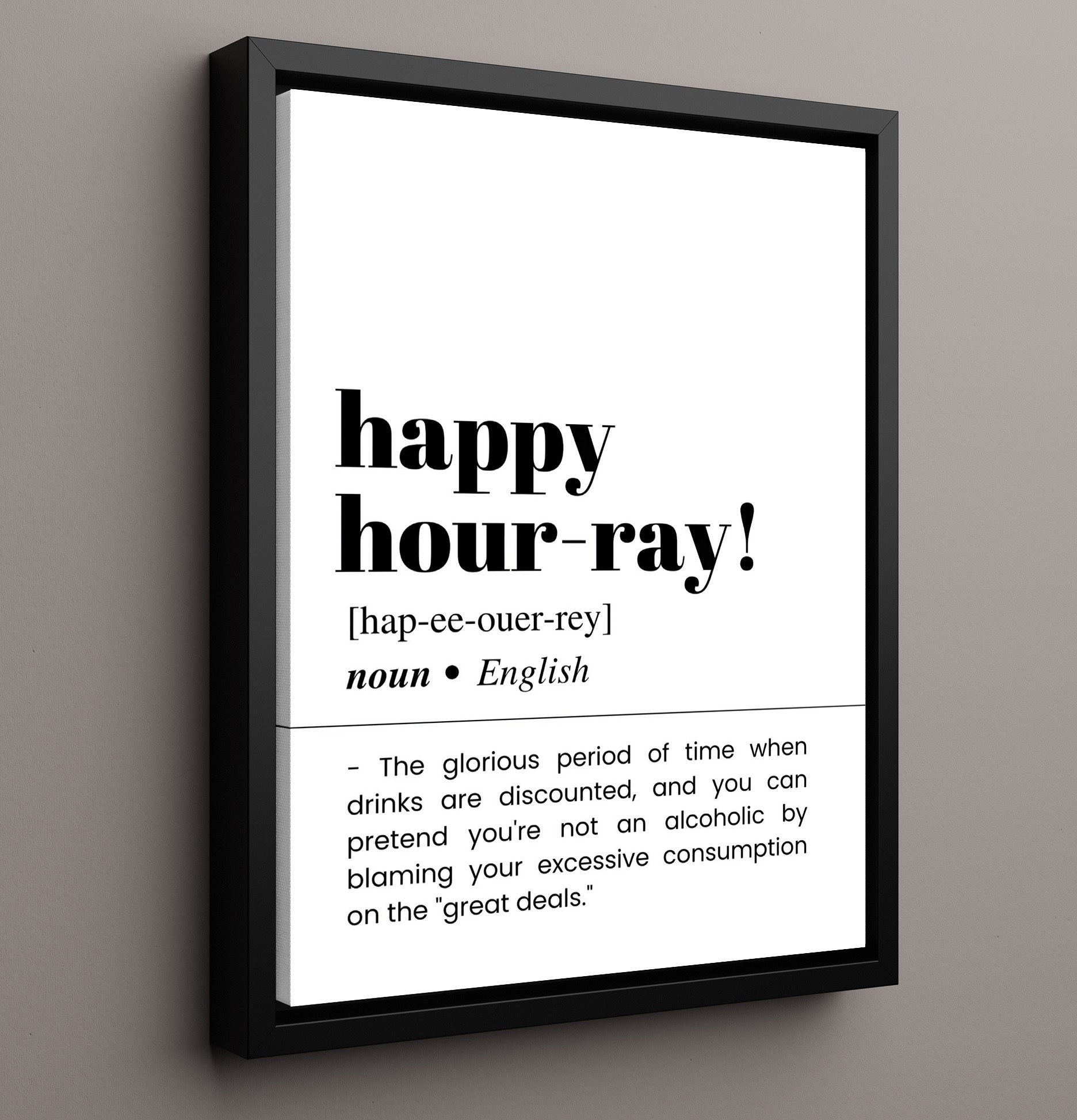 Happy Hour-Ray - Discounted Drinks - Framed Canvas bar dictionary wall art