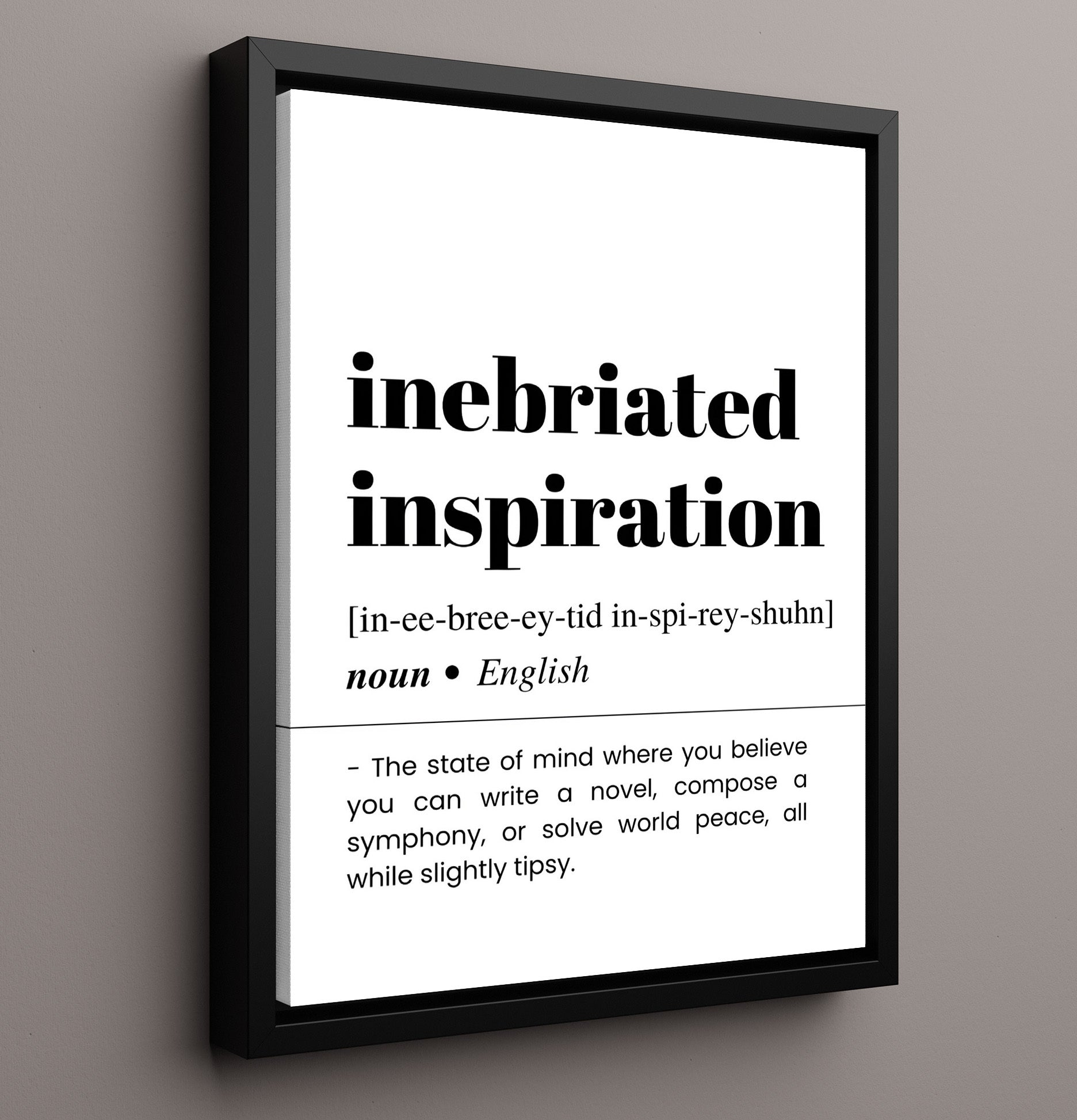 Inebriated Inspiration - Liquid Genius - Framed Canvas bar dictionary wall art
