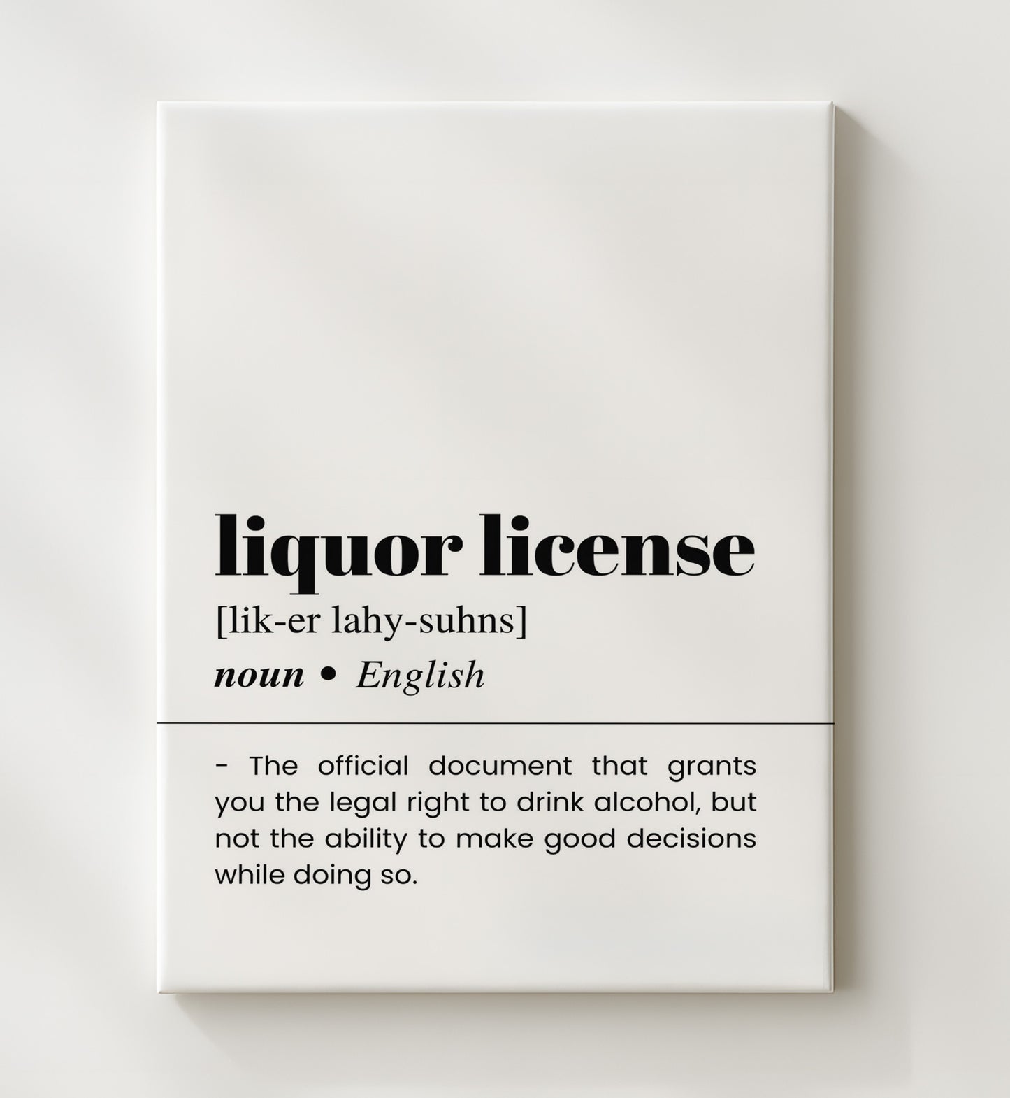 Liquor License - Legal Permission - Canvas bar dictionary wall art