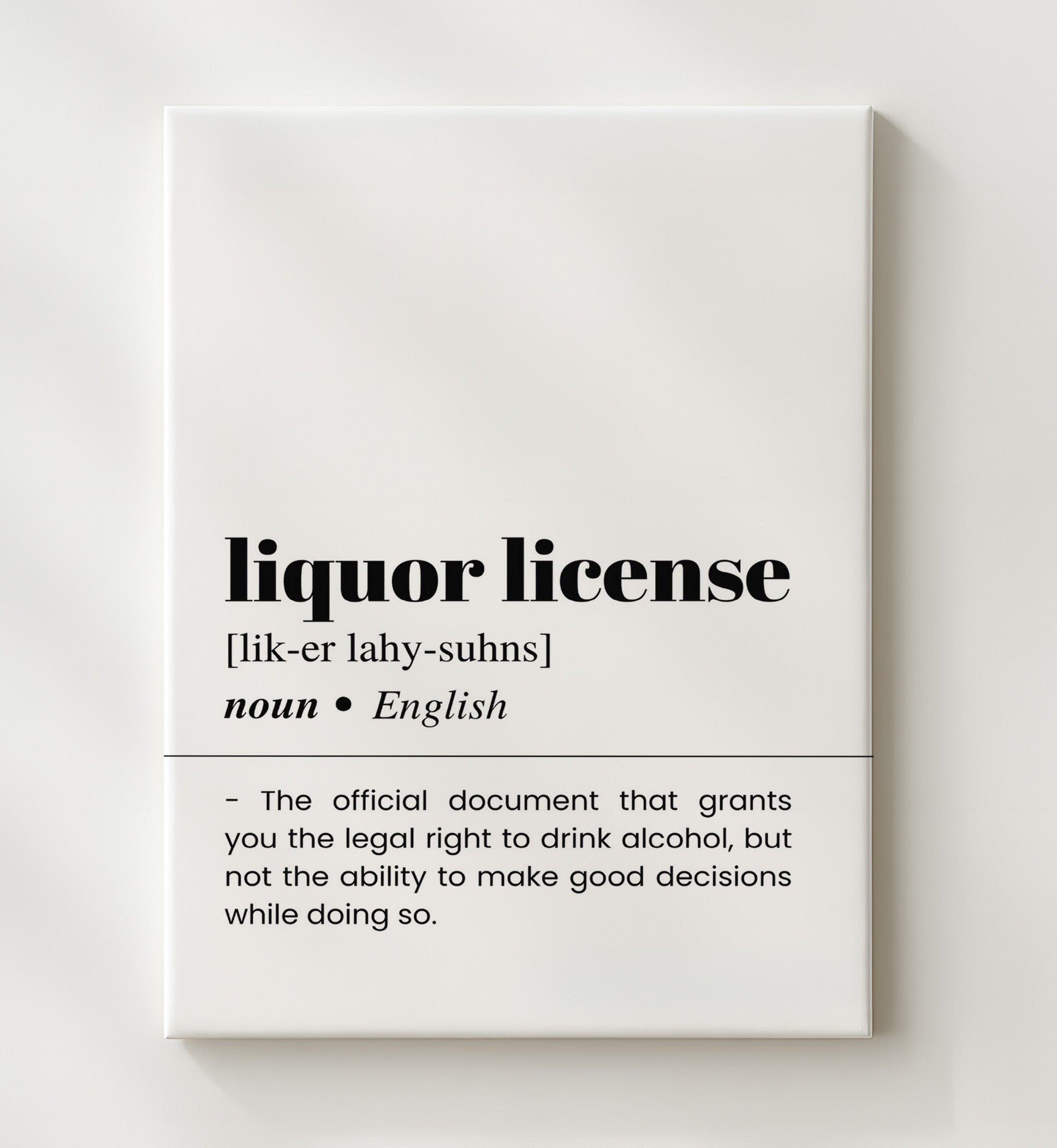 Liquor License - Legal Permission - Canvas bar dictionary wall art