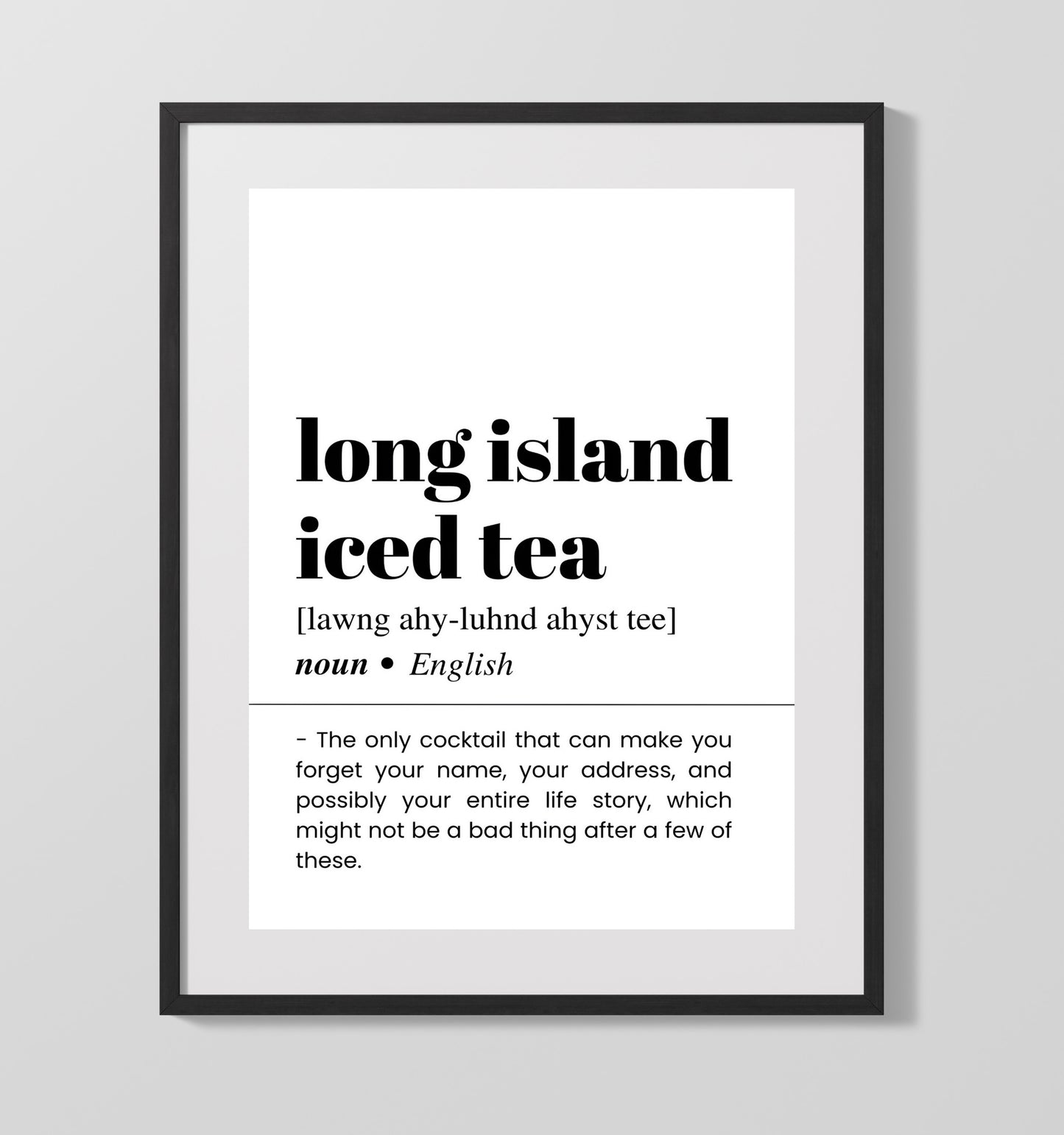 Long Island Iced Tea - Forget Your Name - Gallery Frame bar dictionary wall art