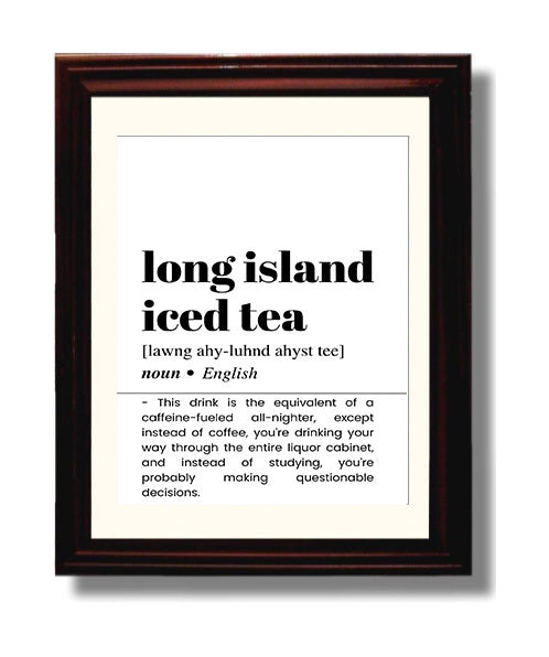 Long Island Iced Tea - Liquor Cabinet - Beveled Frame bar dictionary wall art