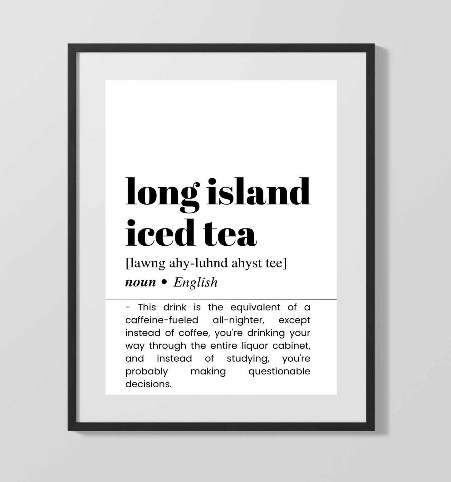 Long Island Iced Tea - Liquor Cabinet - Gallery Frame bar dictionary wall art