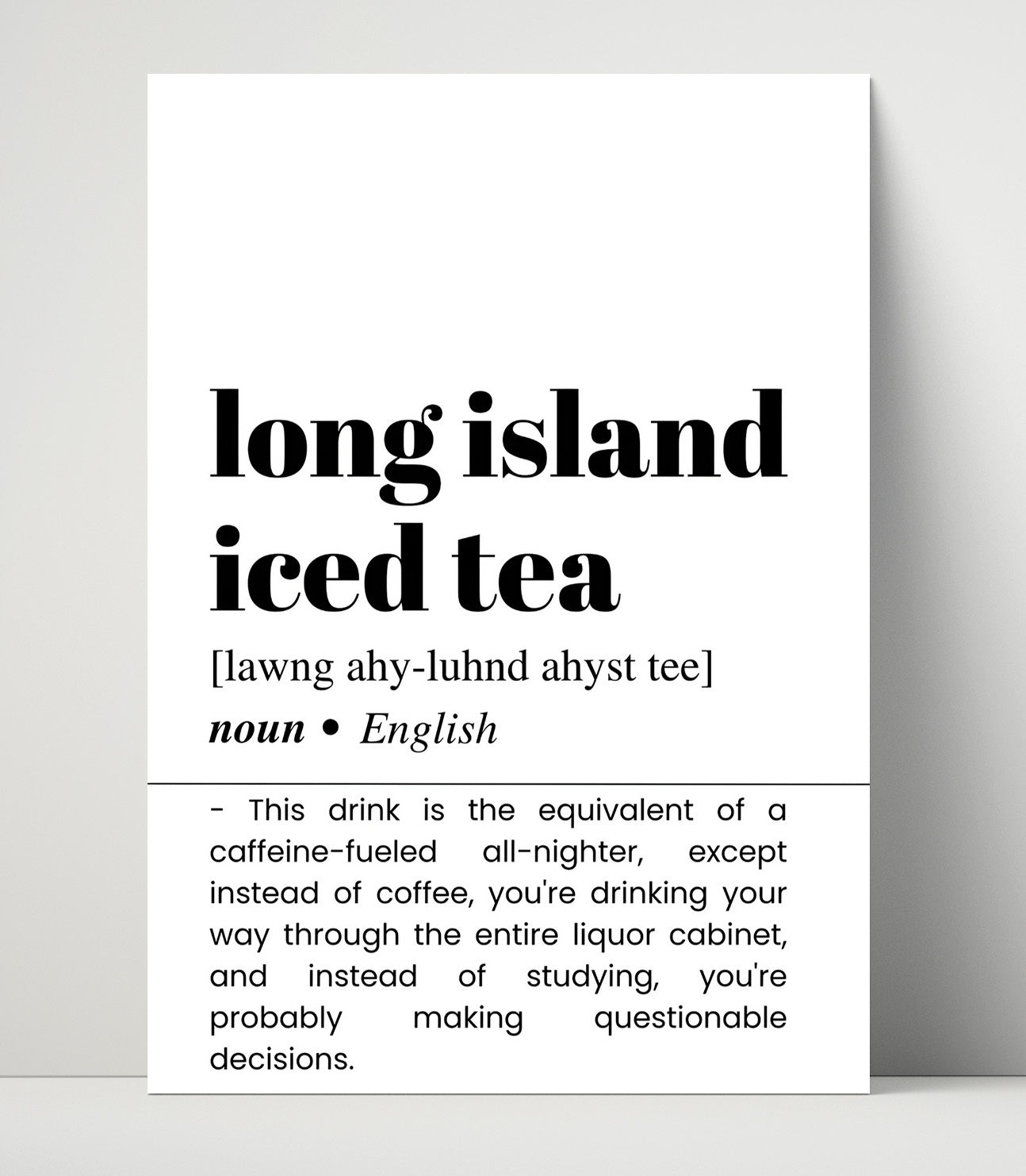 Long Island Iced Tea - Liquor Cabinet - Unframed Print bar dictionary wall art