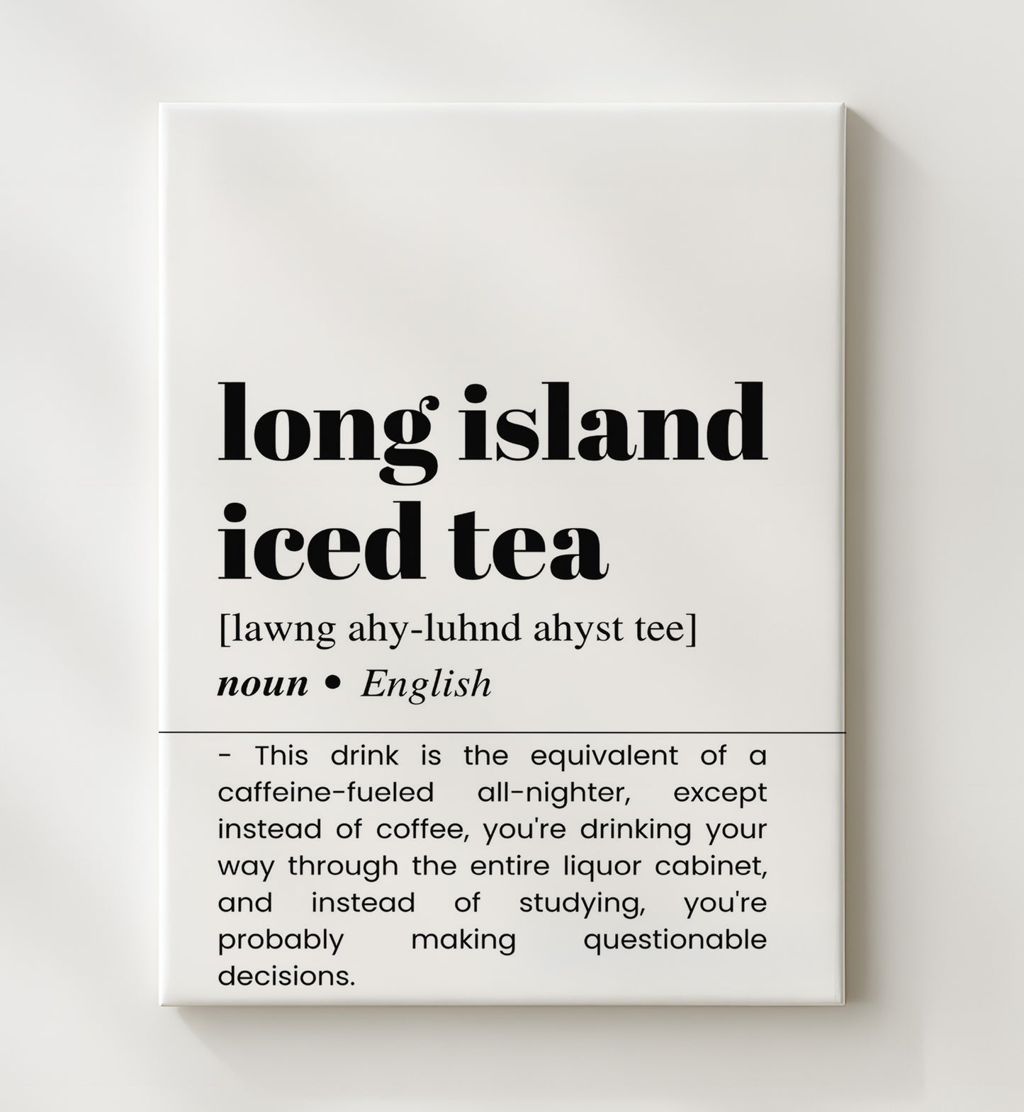 Long Island Iced Tea - Liquor Cabinet - Canvas bar dictionary wall art