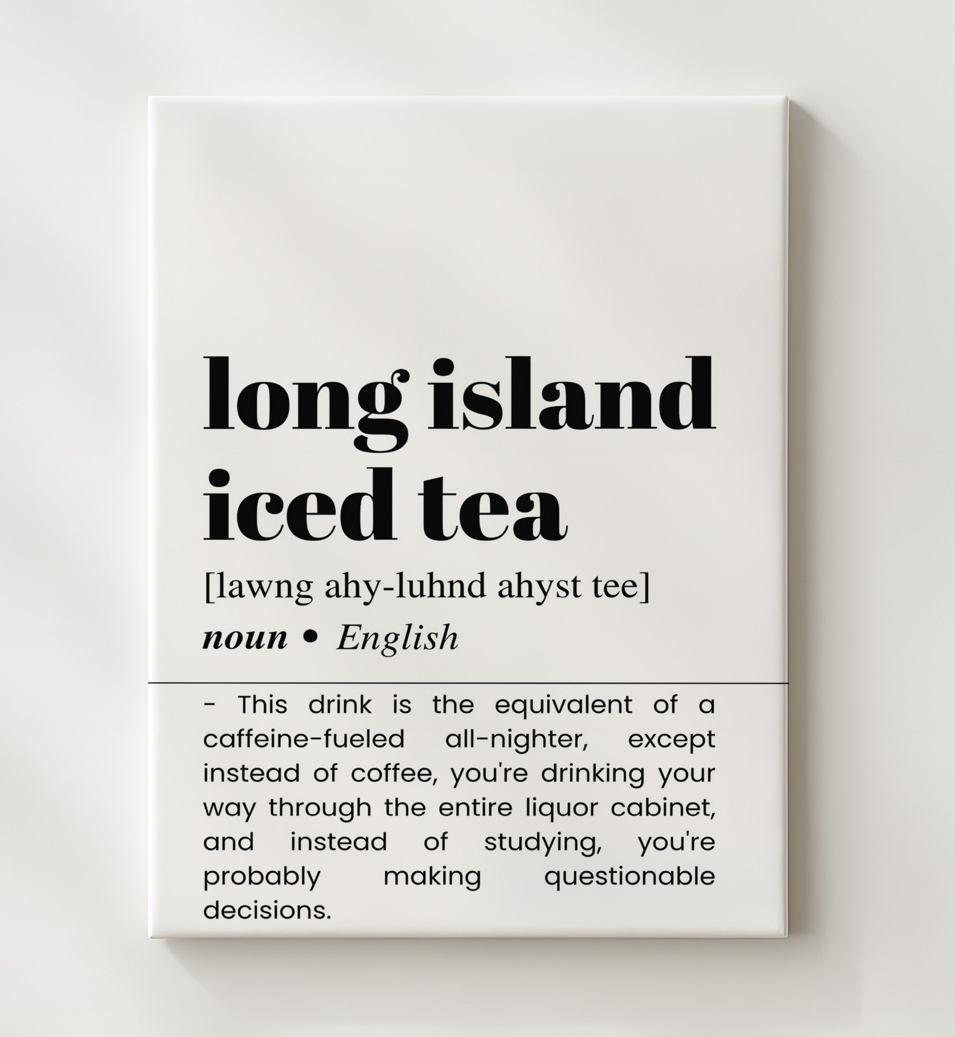 Long Island Iced Tea - Liquor Cabinet - Canvas bar dictionary wall art