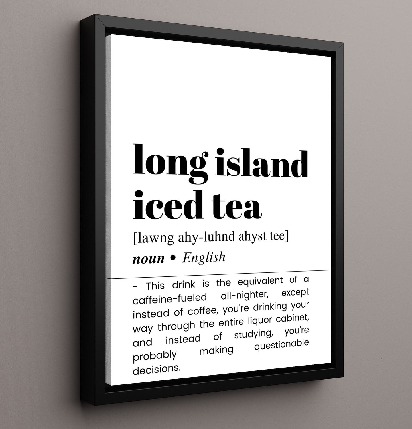 Long Island Iced Tea - Liquor Cabinet - Framed Canvas bar dictionary wall art