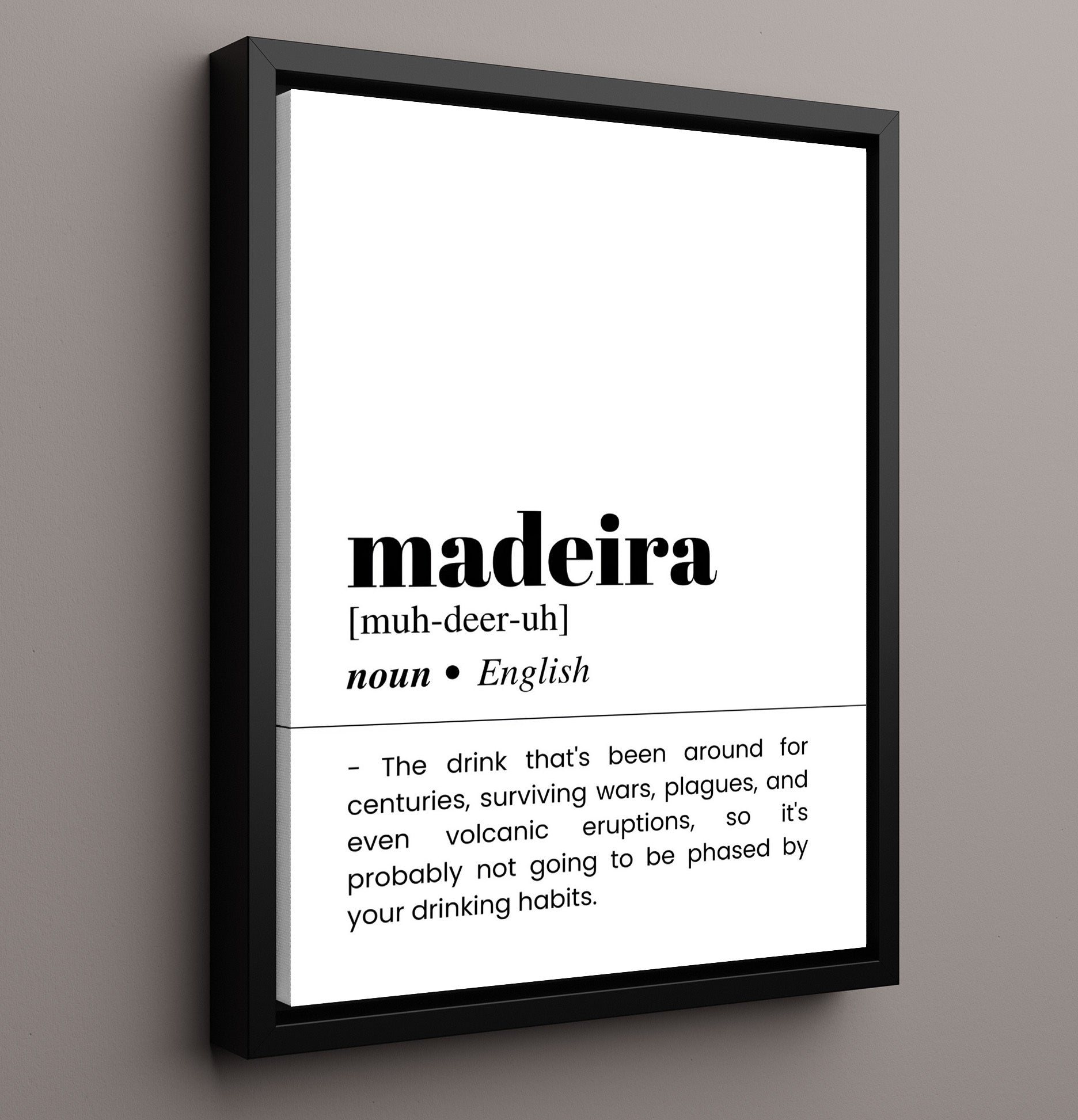Madeira - Historic Fortified Wine - Framed Canvas bar dictionary wall art
