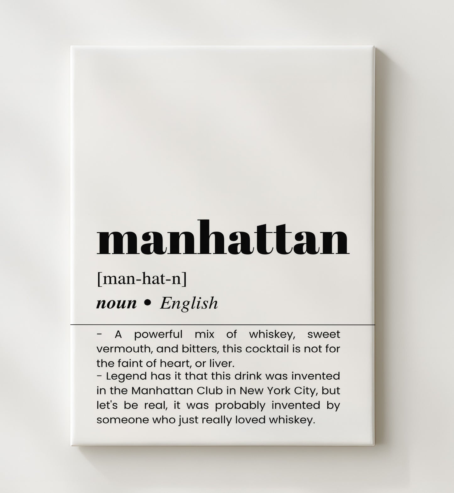 Manhattan - Classic Whiskey Drink - Canvas bar dictionary wall art