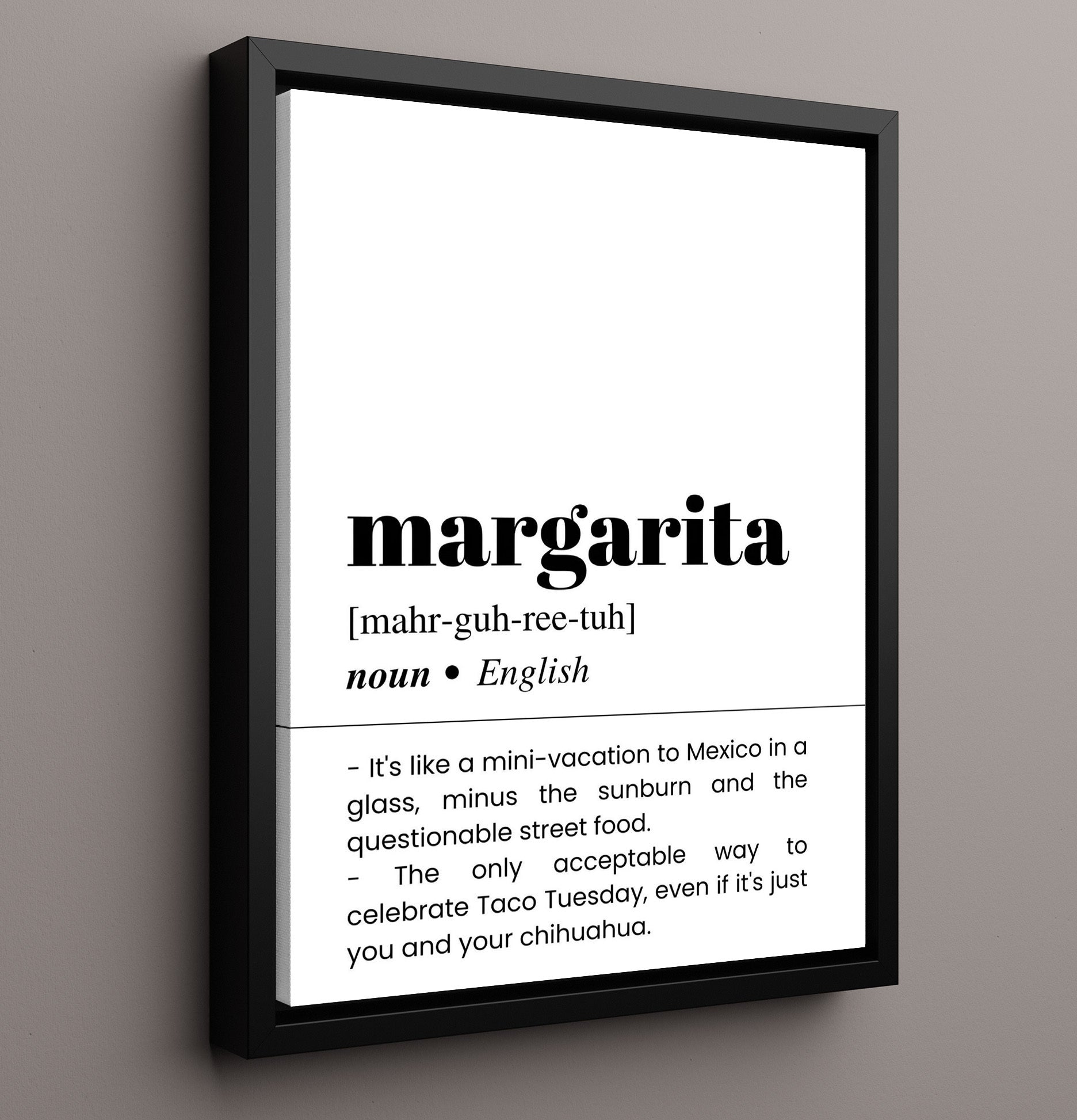 Margarita - Mini Vacation to Mexico - Framed Canvas bar dictionary wall art