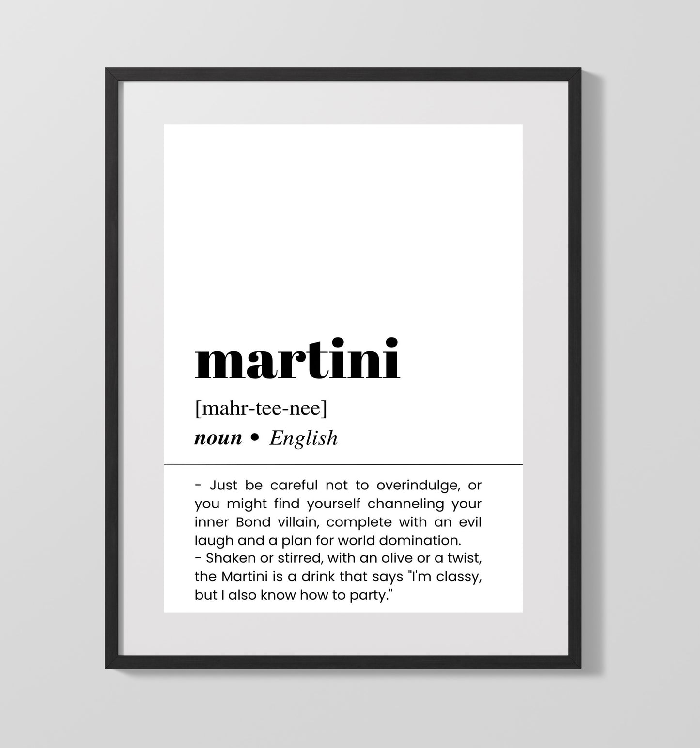 Martini - Classic Cocktail Elegance - Gallery Frame bar dictionary wall art