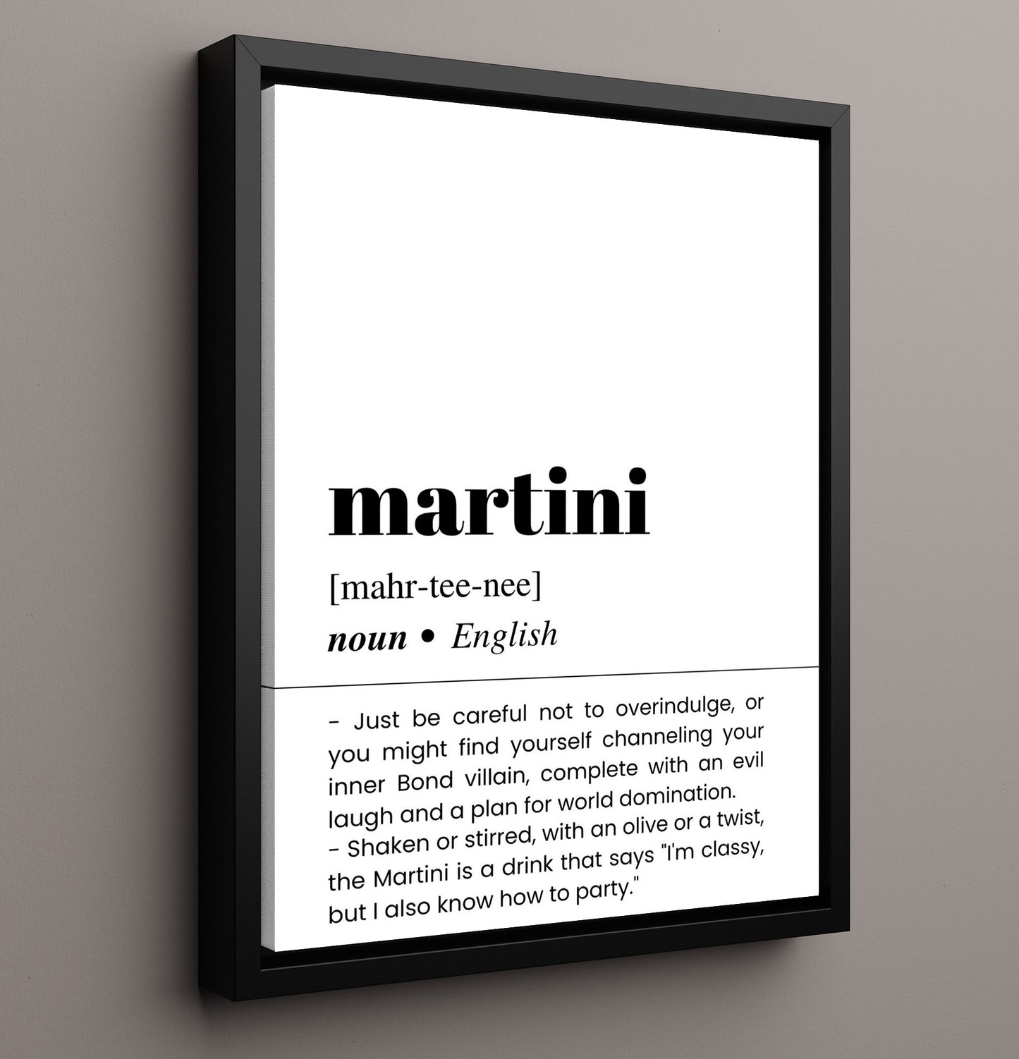 Martini - Classic Cocktail Elegance - Framed Canvas bar dictionary wall art