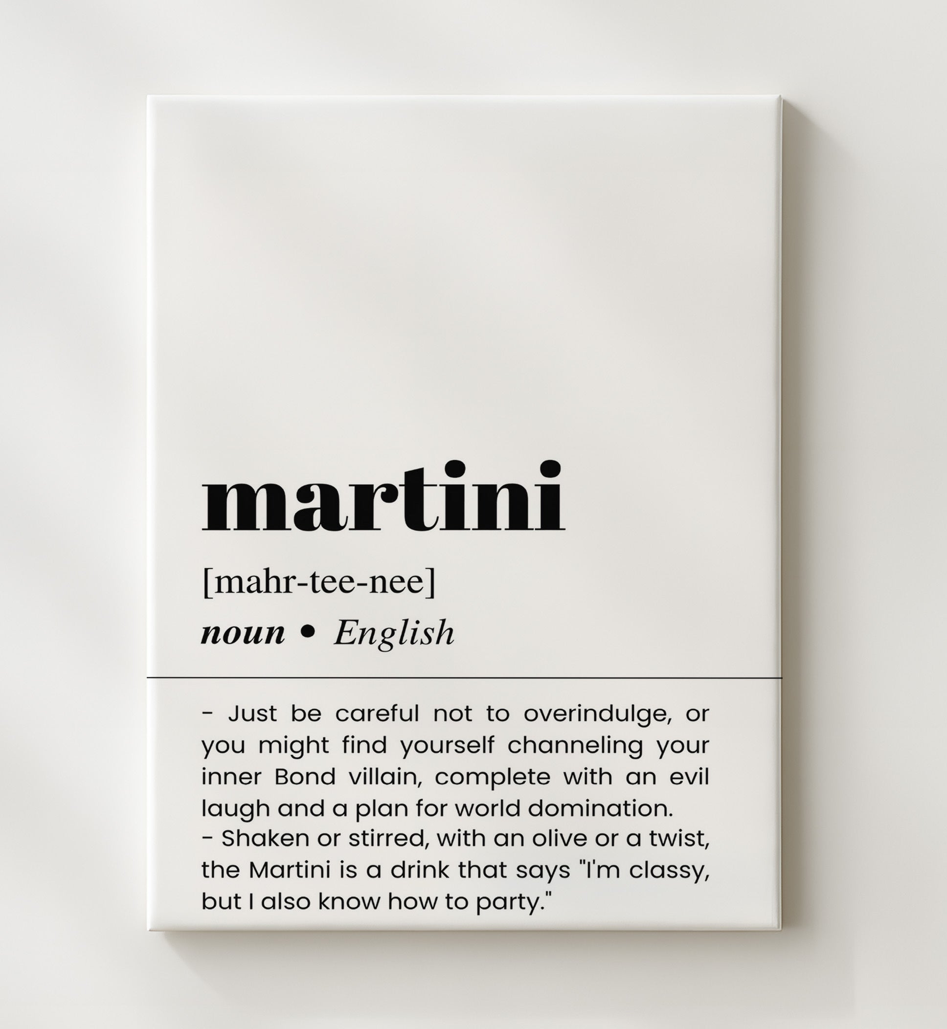 Martini - Classic Cocktail Elegance - Canvas bar dictionary wall art