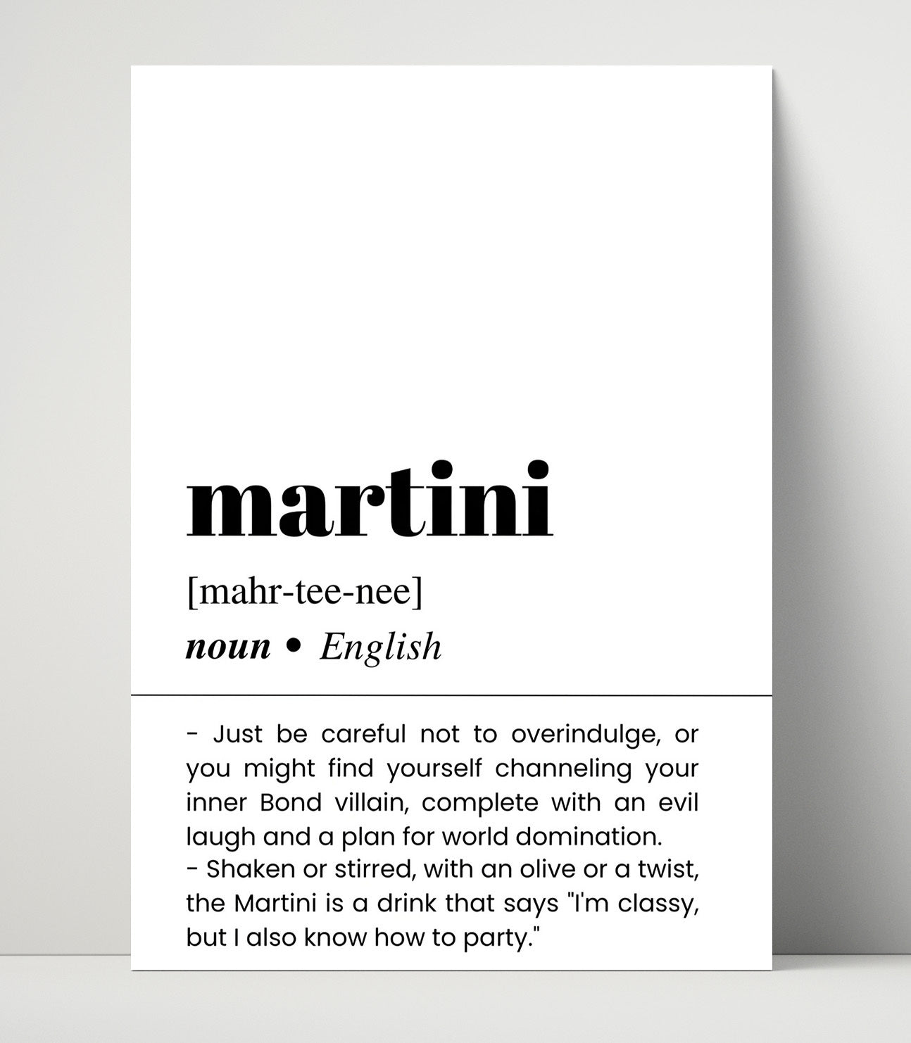 Martini - Classic Cocktail Elegance - Unframed Print bar dictionary wall art