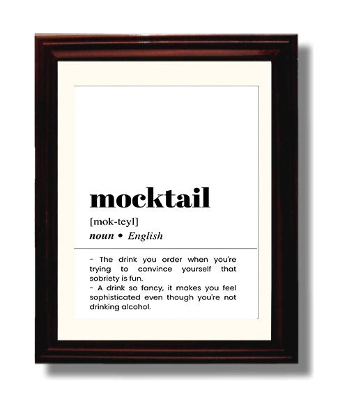 Mocktail - Alcohol-Free Cocktail - Beveled Frame bar dictionary wall art
