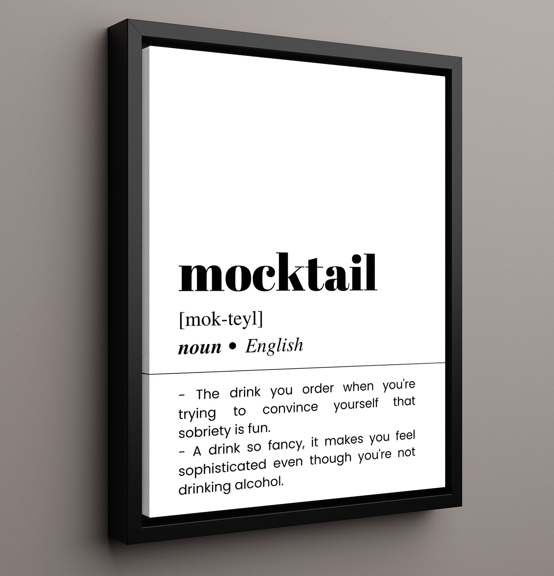 Mocktail - Alcohol-Free Cocktail - Framed Canvas bar dictionary wall art