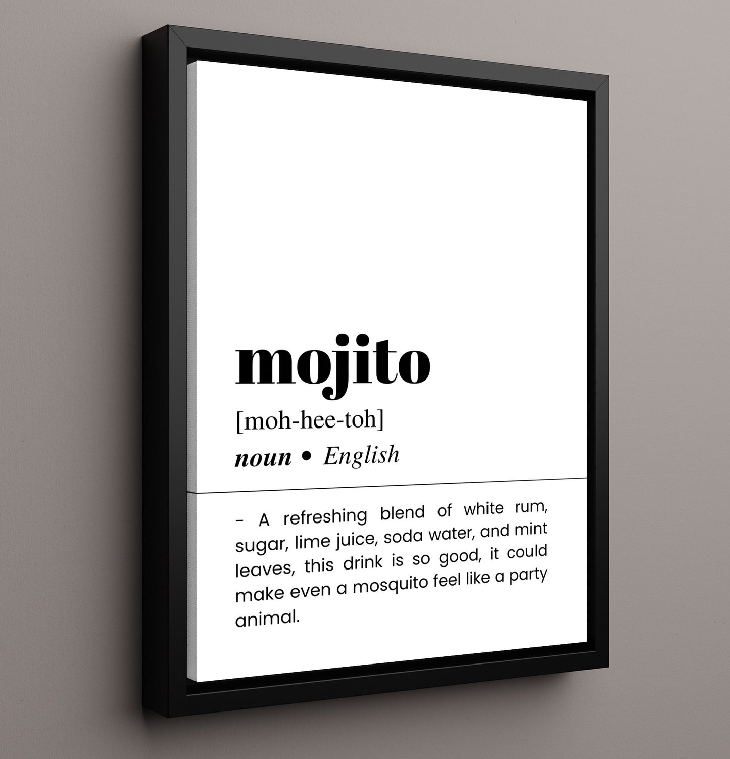 Mojito - Mint Lime Rum Cocktail - Framed Canvas bar dictionary wall art