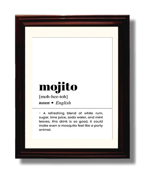 Mojito - Mint Lime Rum Cocktail - Beveled Frame bar dictionary wall art