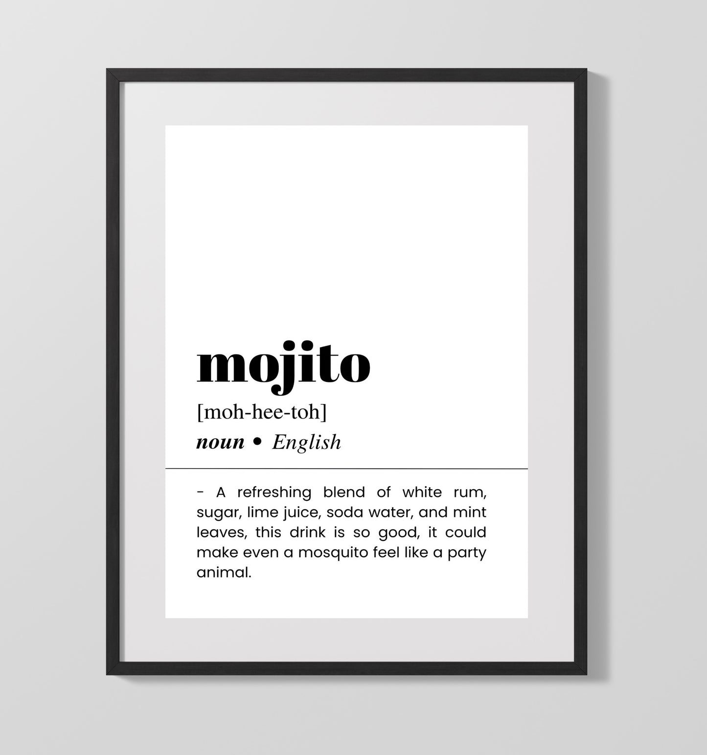 Mojito - Mint Lime Rum Cocktail - Gallery Frame bar dictionary wall art