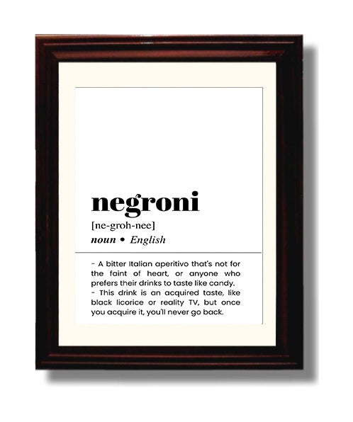 Negroni - Bitter Italian Classic - Beveled Frame bar dictionary wall art