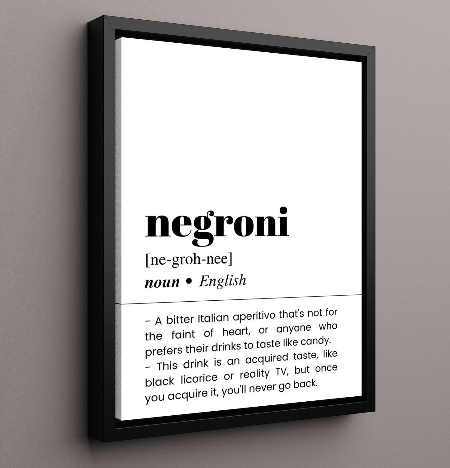 Negroni - Bitter Italian Classic - Framed Canvas bar dictionary wall art