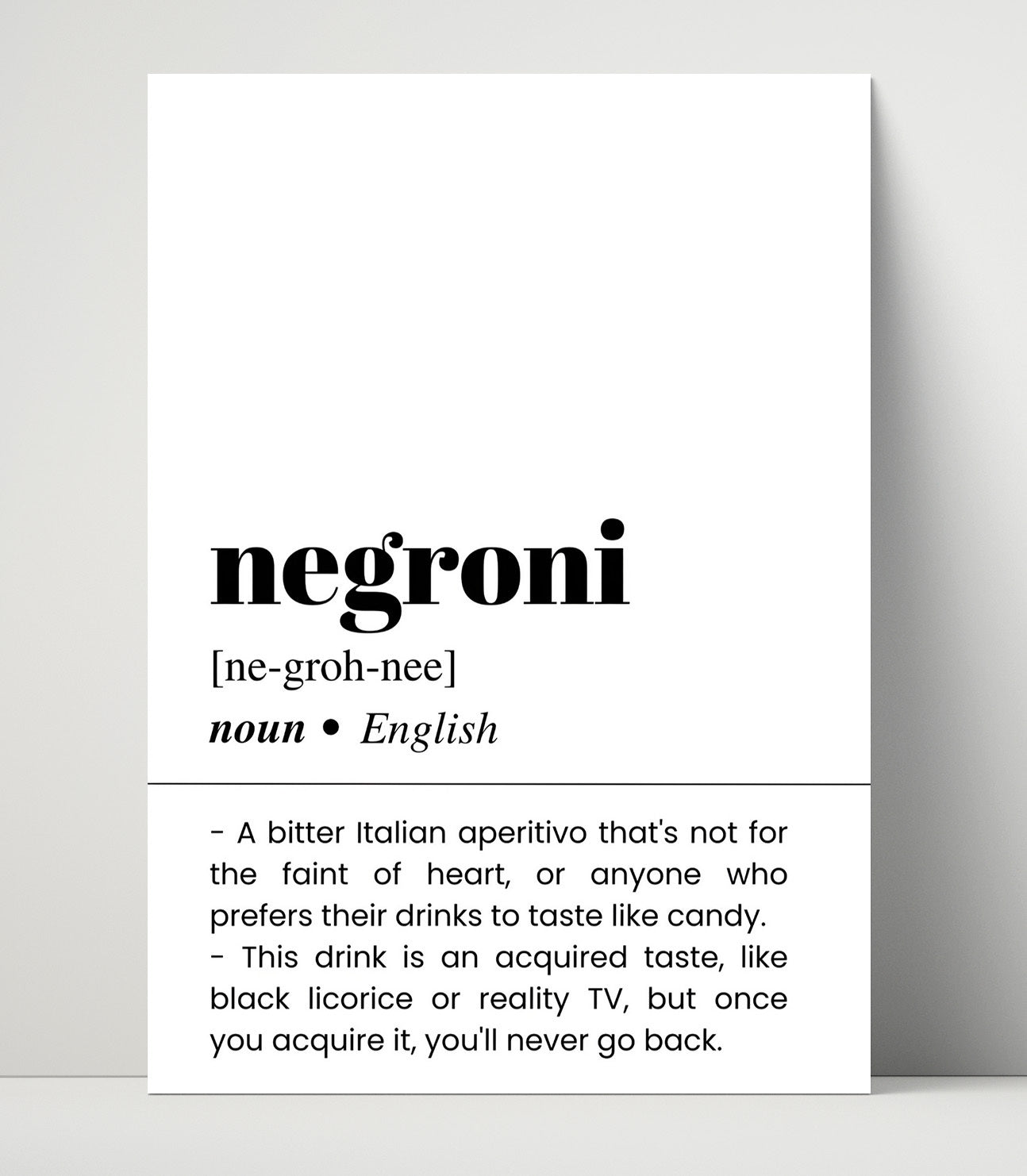 Negroni - Bitter Italian Classic - Unframed Print bar dictionary wall art
