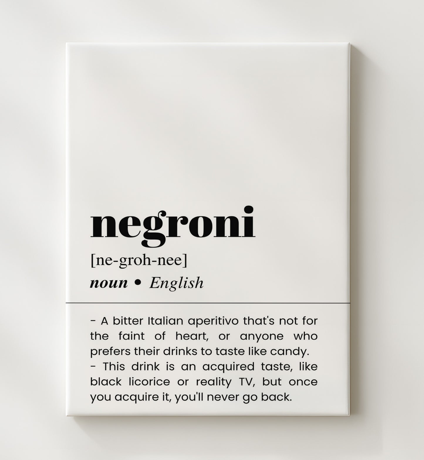 Negroni - Bitter Italian Classic - Canvas bar dictionary wall art