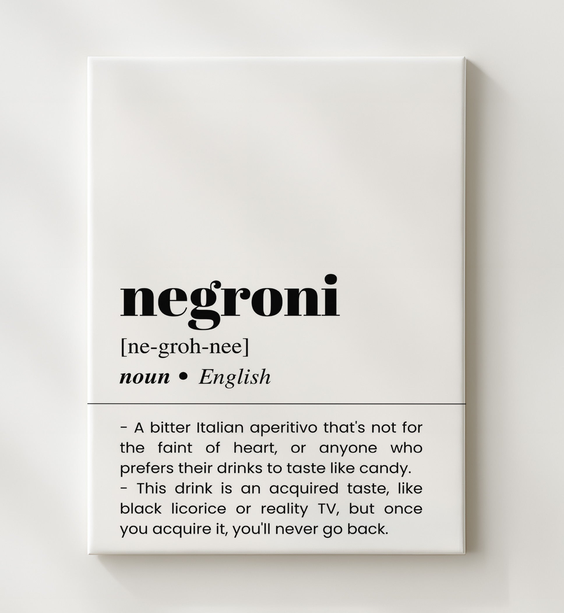 Negroni - Bitter Italian Classic - Canvas bar dictionary wall art