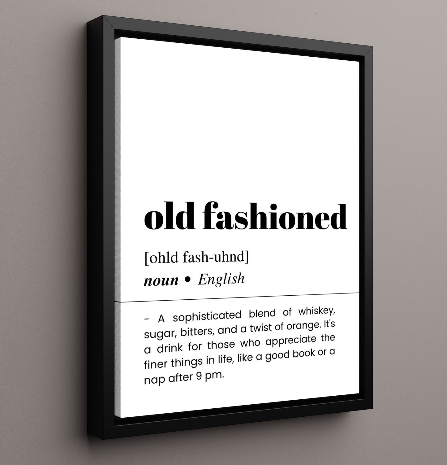 Old Fashioned - Timeless Whiskey Classic - Framed Canvas bar dictionary wall art