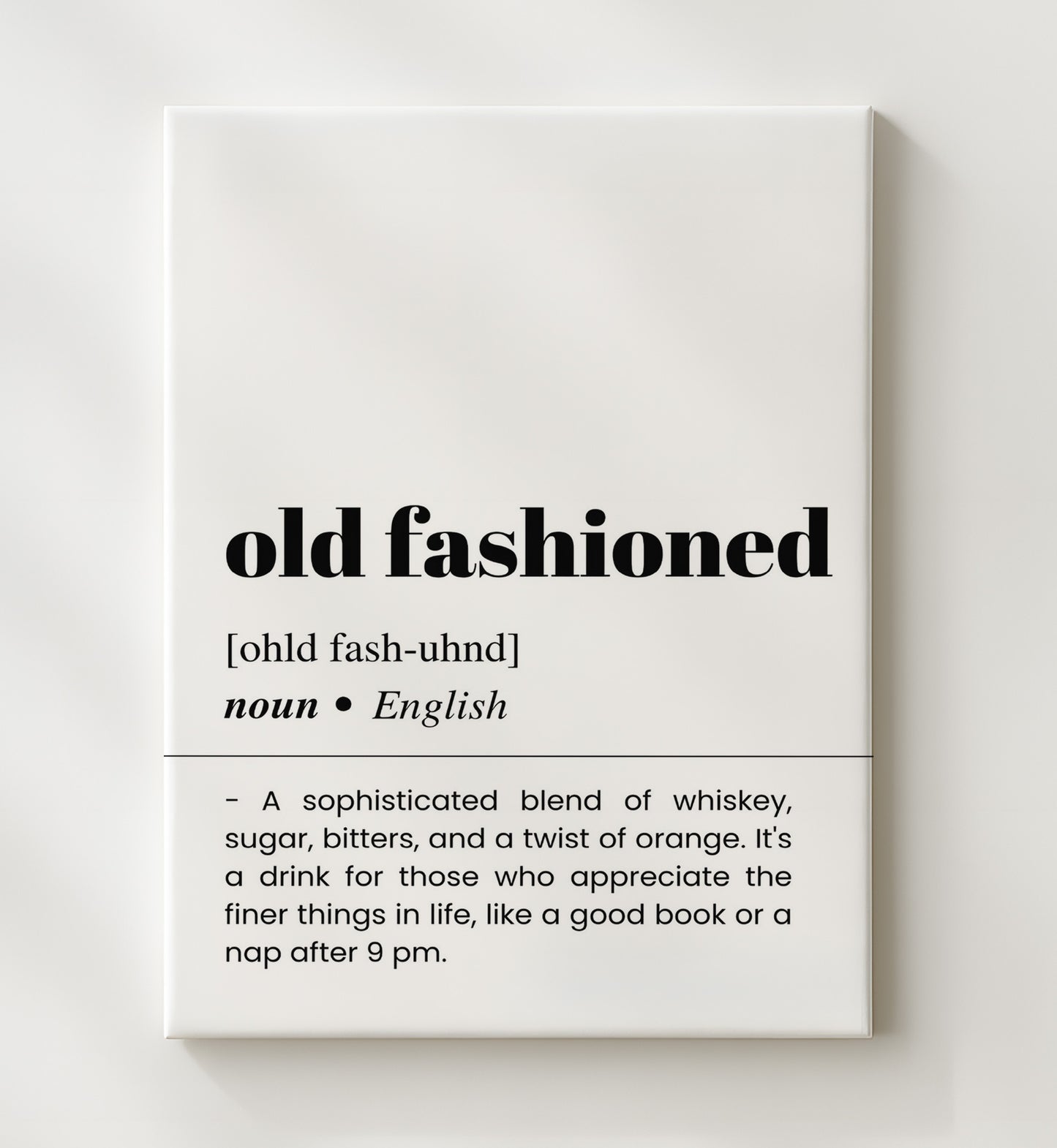 Old Fashioned - Timeless Whiskey Classic - Canvas bar dictionary wall art