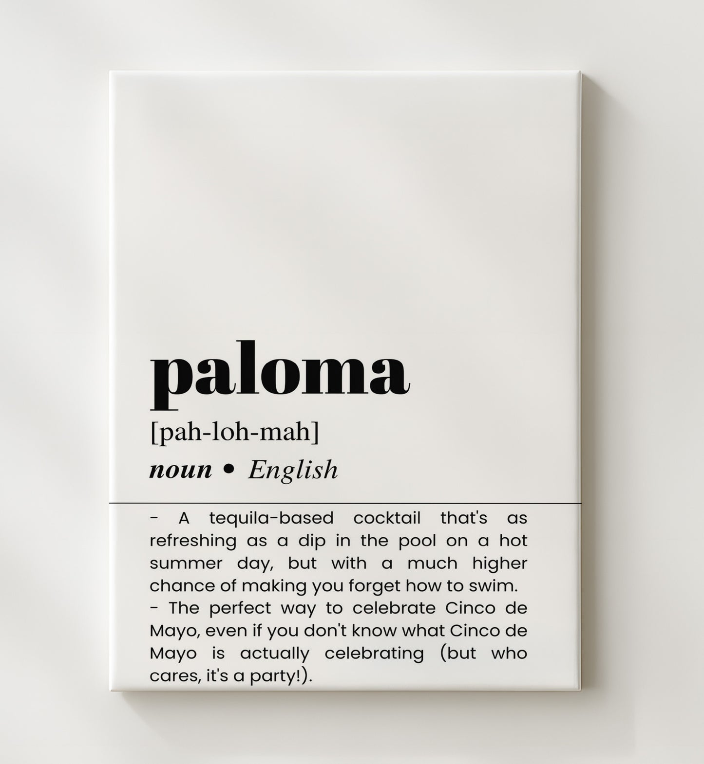 Paloma - Refreshing Tequila Cocktail - Canvas bar dictionary wall art