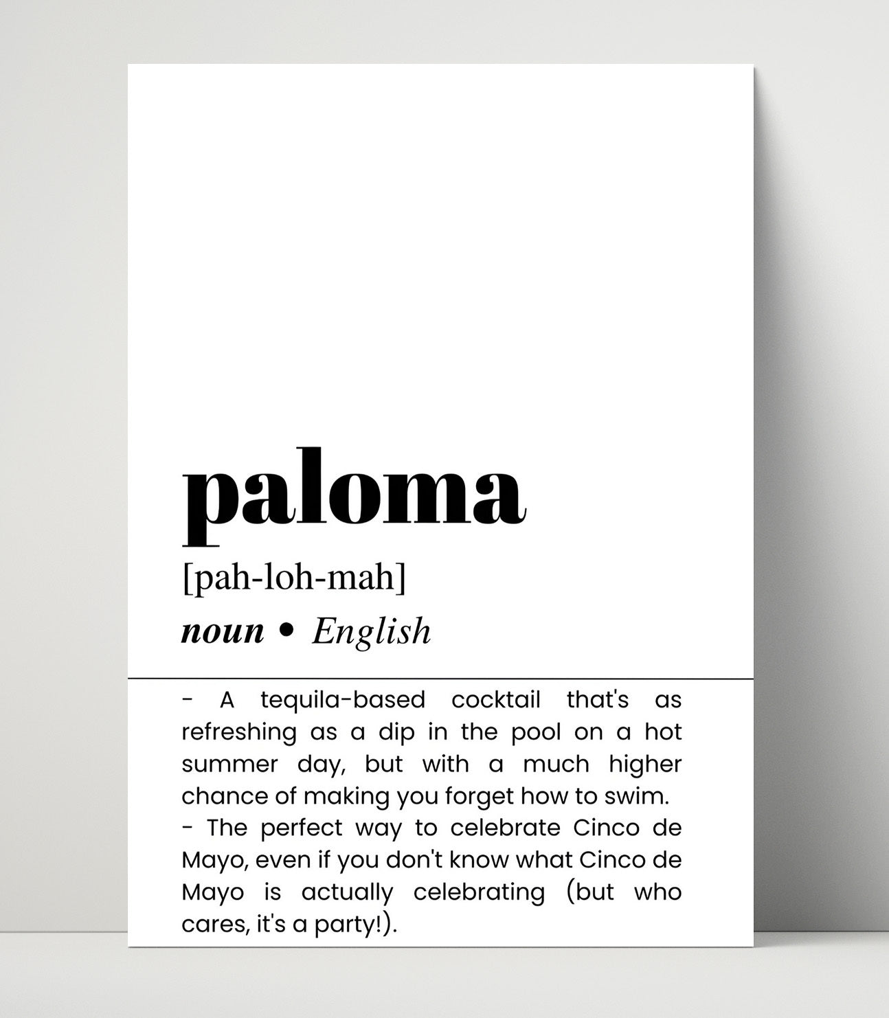 Paloma - Refreshing Tequila Cocktail - Unframed Print bar dictionary wall art