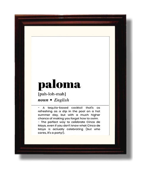 Paloma - Refreshing Tequila Cocktail - Beveled Frame bar dictionary wall art
