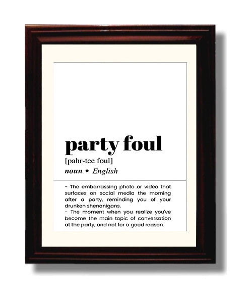 Party Foul - Embarrassing Morning-After - Beveled Frame bar dictionary wall art