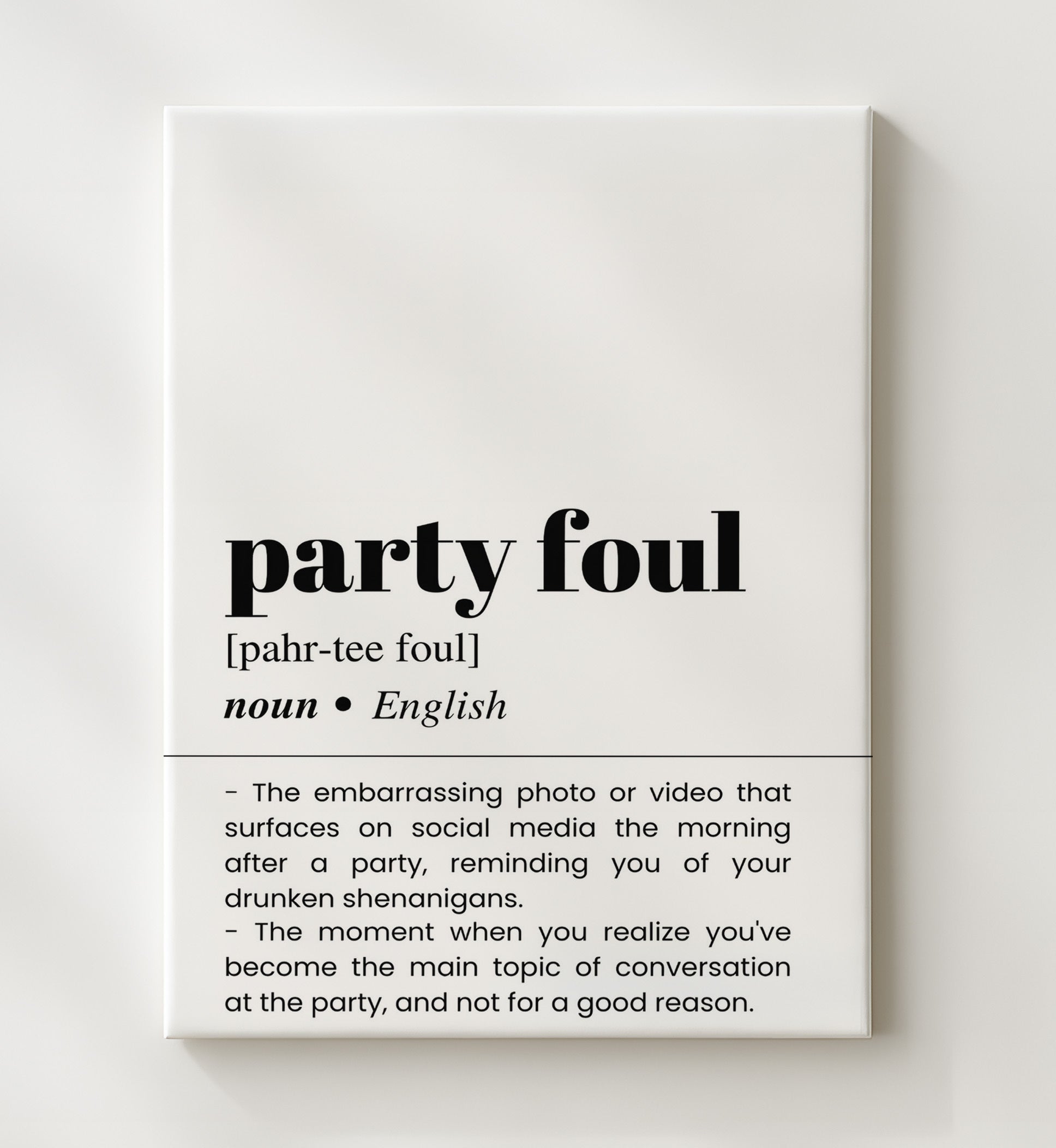 Party Foul - Embarrassing Morning-After - Canvas bar dictionary wall art