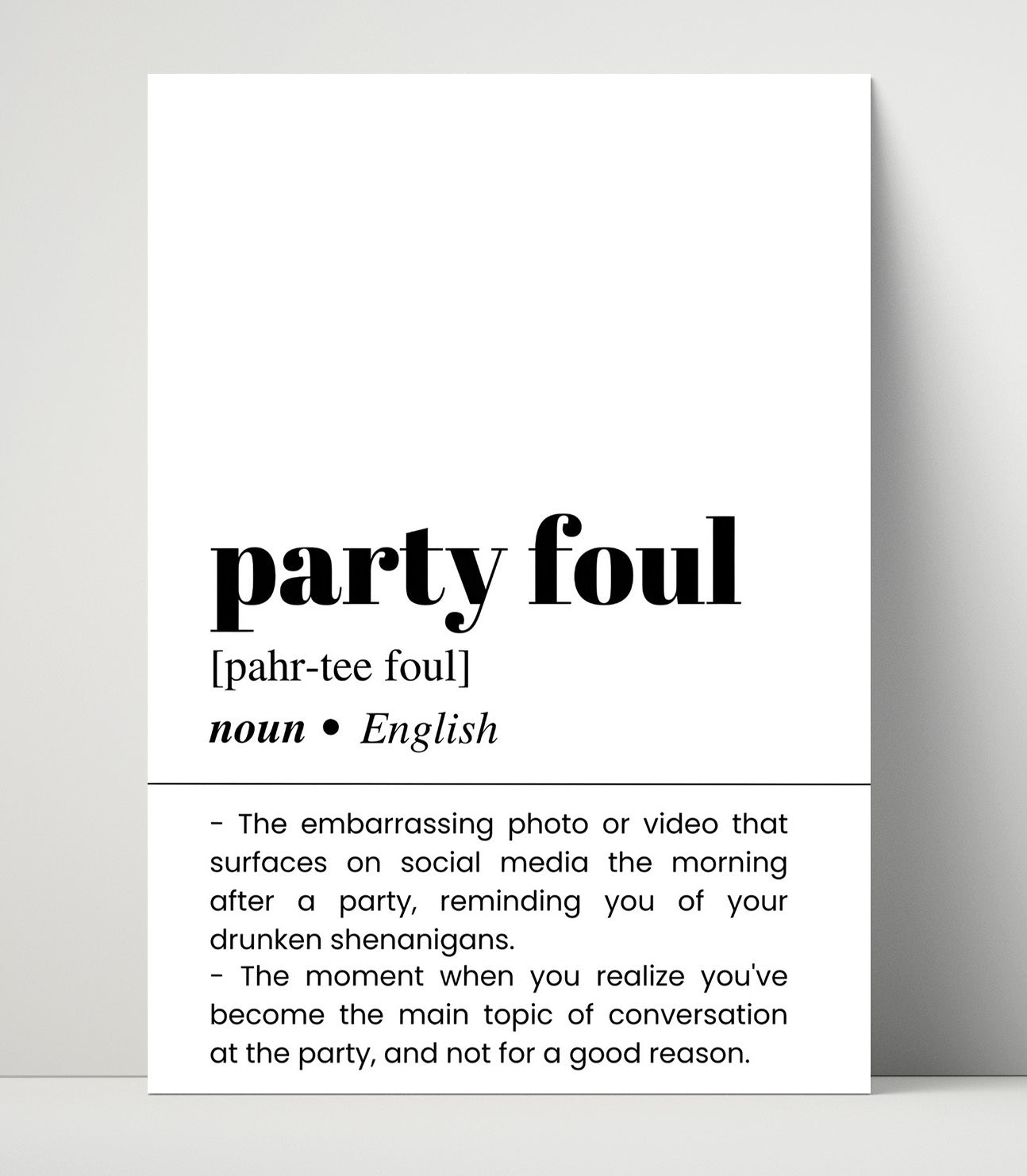 Party Foul - Embarrassing Morning-After - Unframed Print bar dictionary wall art