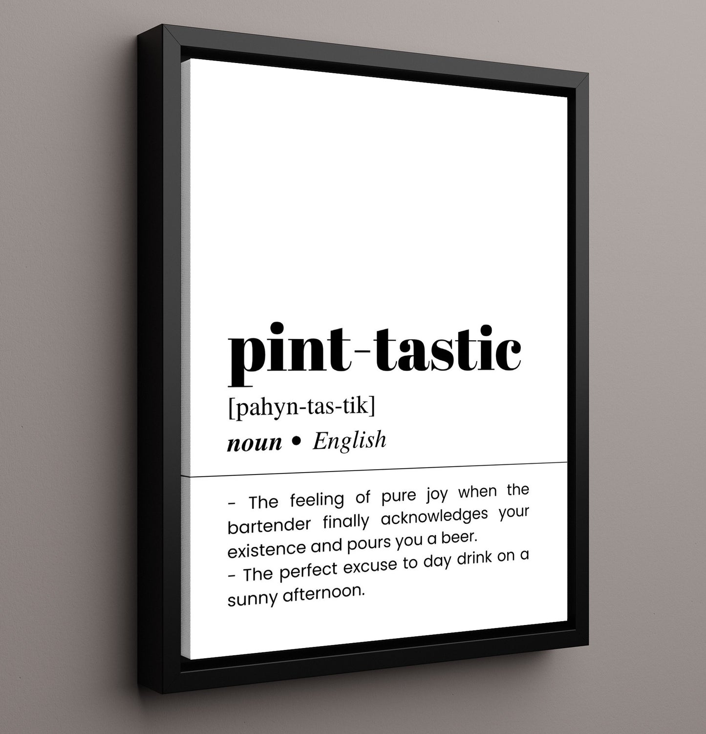 Pint-Tastic - Perfect Pint Joy - Framed Canvas bar dictionary wall art