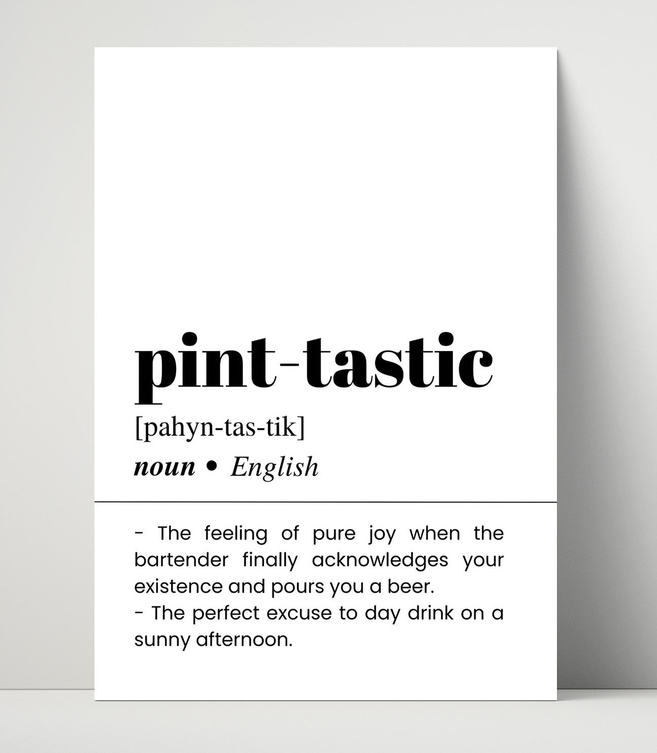 Pint-Tastic - Perfect Pint Joy - Unframed Print bar dictionary wall art