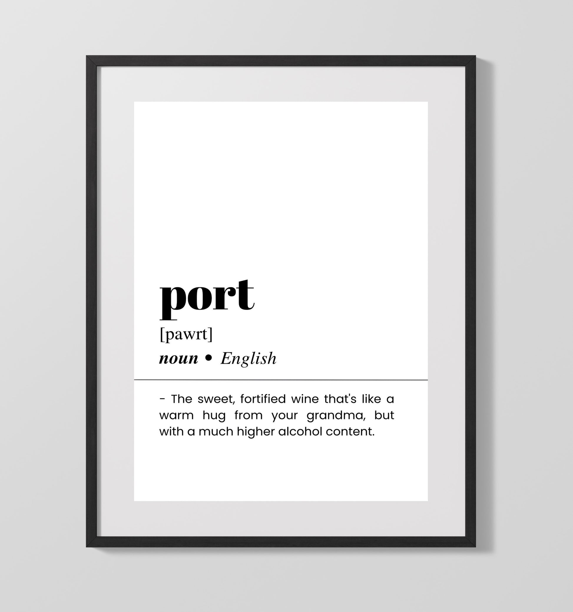 Port - Fortified Dessert Wine - Gallery Frame bar dictionary wall art